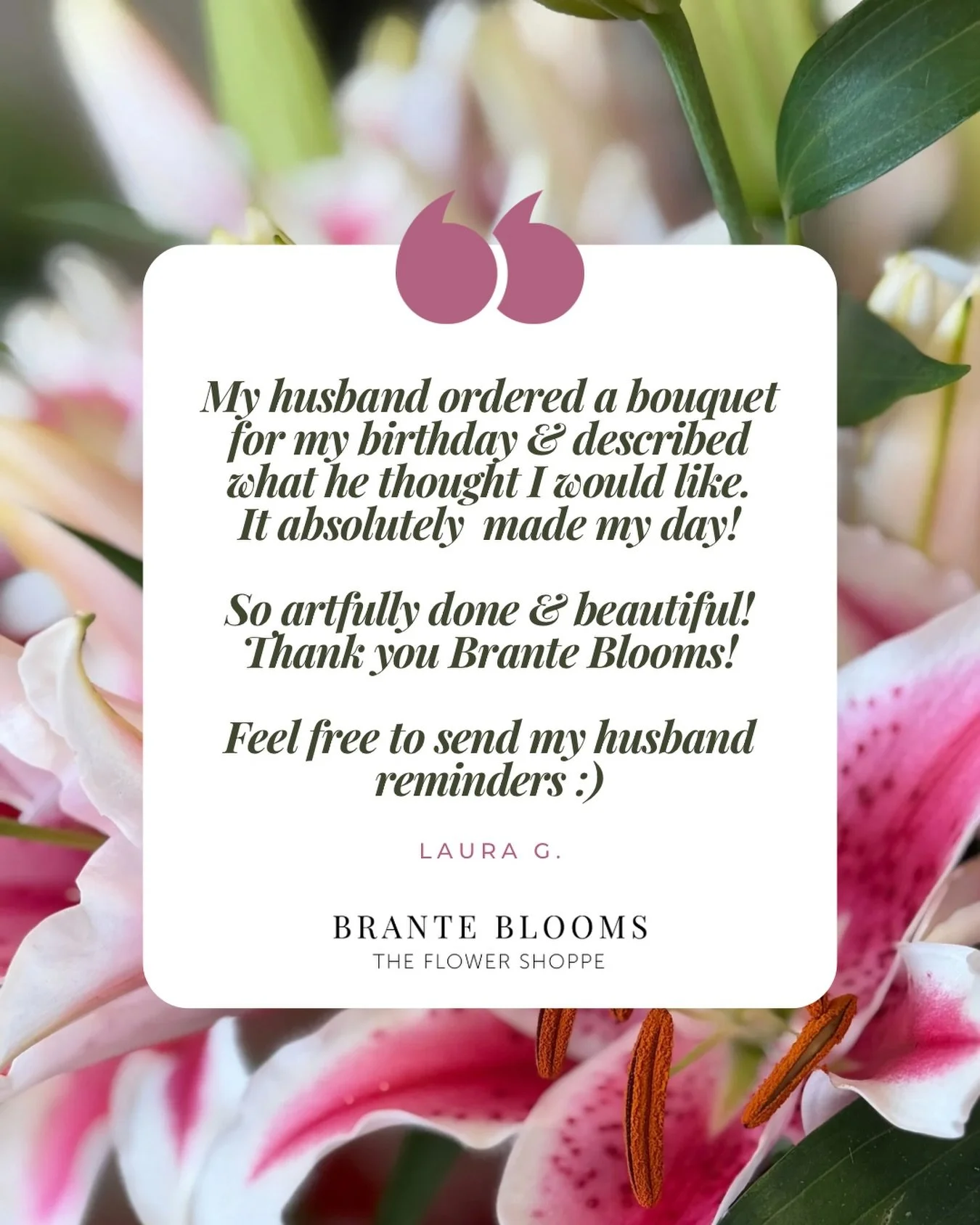 Laura G.&rsquo;s husband this is your official reminder to use code MOM to get $5 off Mother&rsquo;s Day blooms🤭

Preorder discount closes on May 5th✨ call the shoppe at 770-966-1255 or go online to branteblooms.com to order!

#mothersdaybouquet #fl
