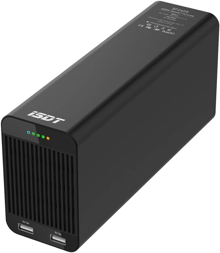 ISDT SP2425 600W 25A Smart Power Supply Adapter Power Station RC Battery Balance Charger 1 DC Port and 2 USB Charging Output Ports for Travel Camping Emergency LiPo/Life/Li-ion/NiMH/Nicd Battery
