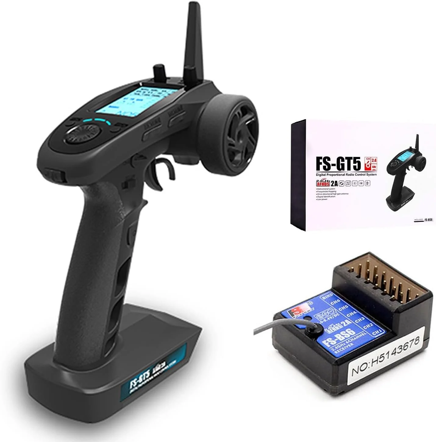 Flysky FS-GT5 6CH AFHDS RC Transmitter w/ FS-BS6 Receiver for RC Car Boat