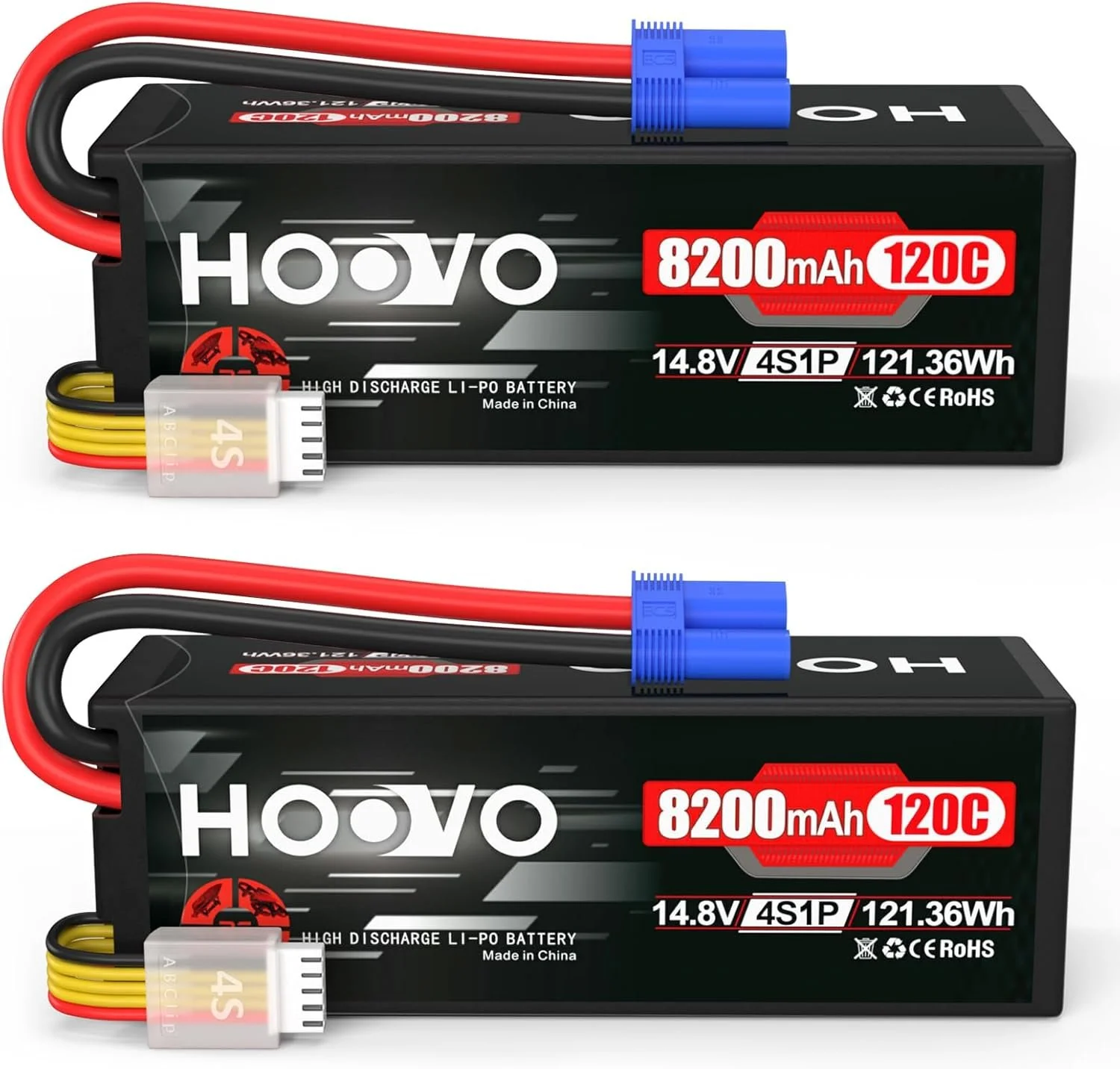 HOOVO 4S 14.8V LiPo Battery 8200mAh 120C RC Battery Pack Compatible with Arrma Losi DBXL-E RC Buggy Truggy Car Truck Boat(2 Pack)