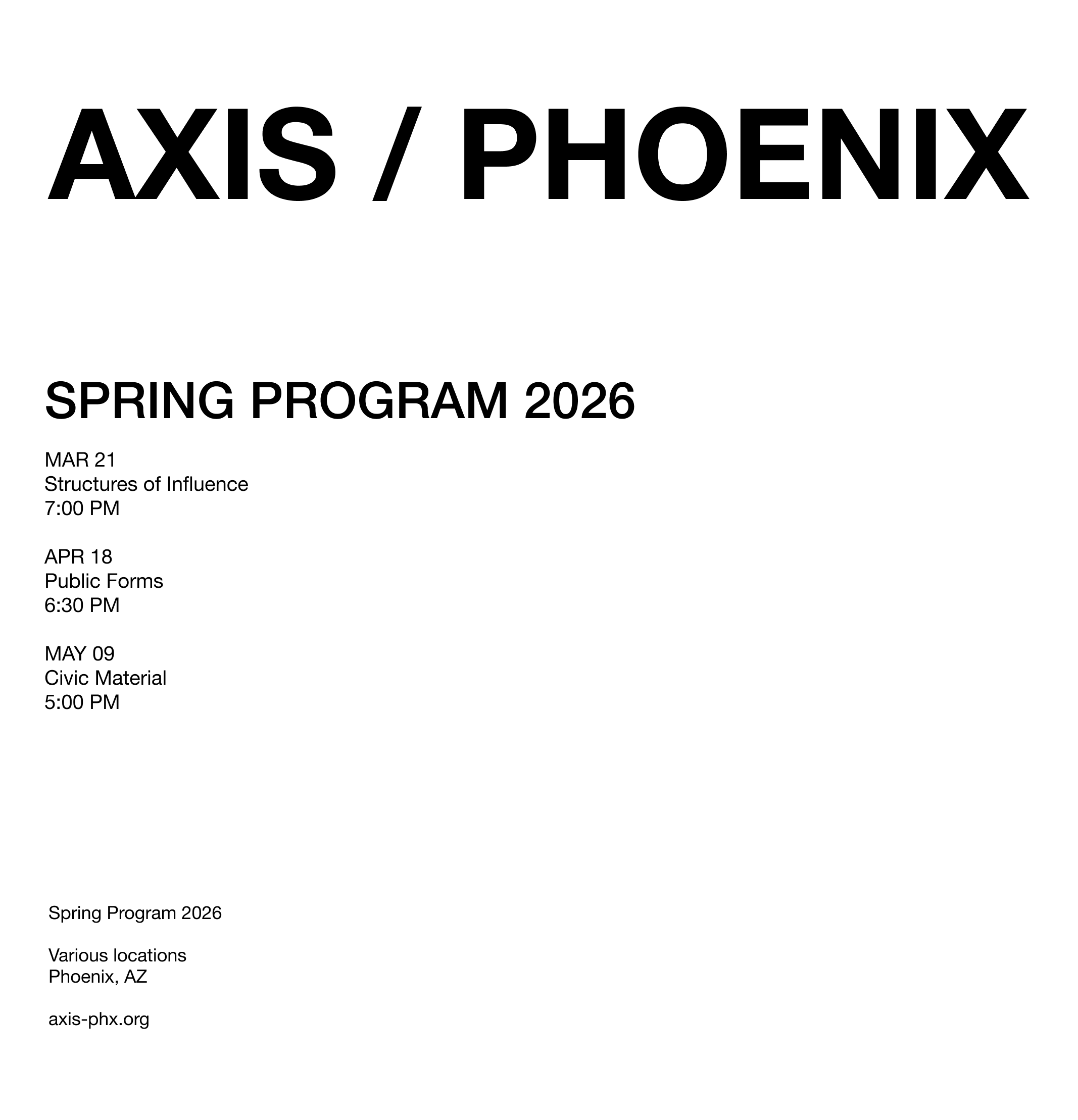 AXIS Spring Program 2026 schedule layout