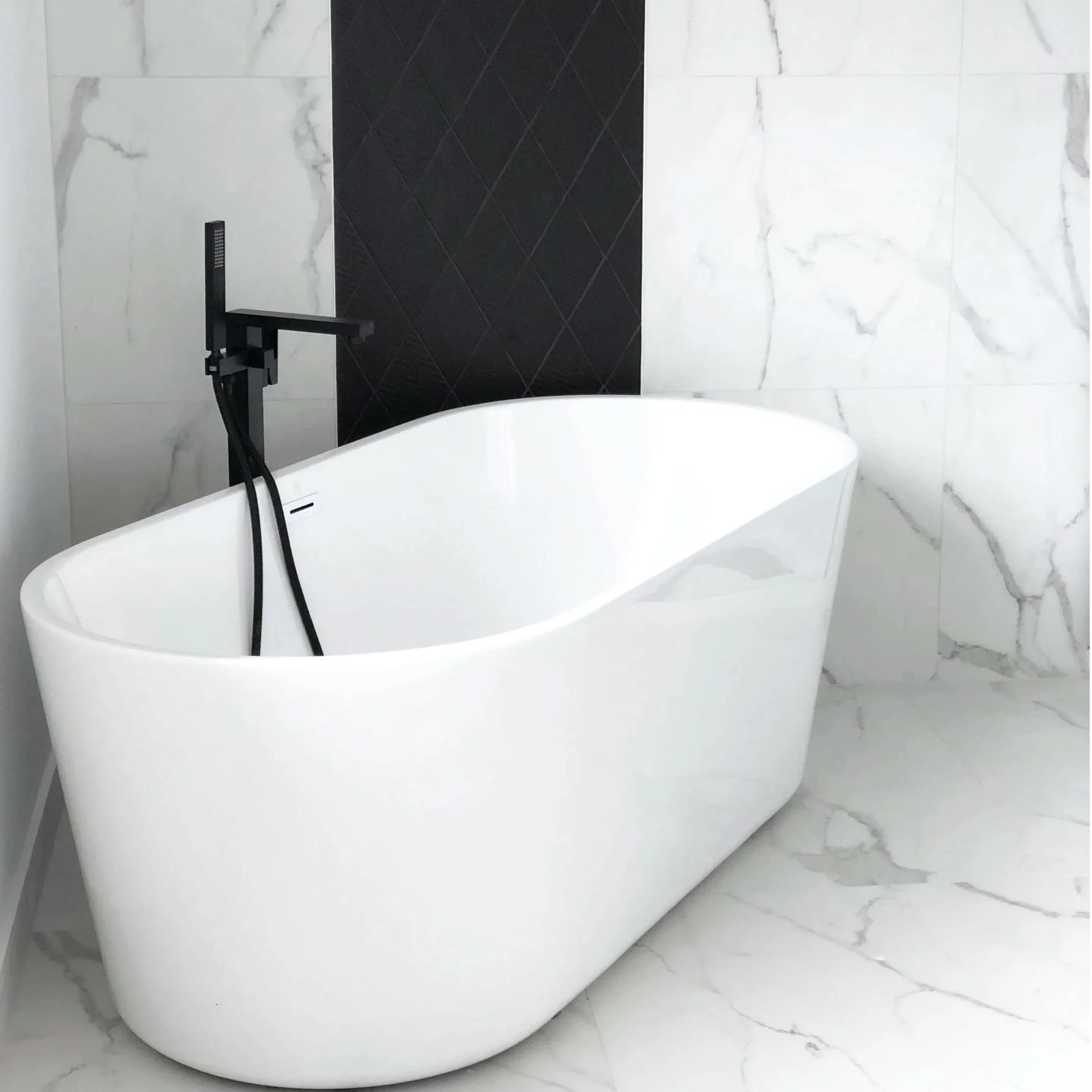 Bathroom renovation in Dollard-Des-Ormeaux (DDO), West Island Montreal, featuring a sleek freestanding tub