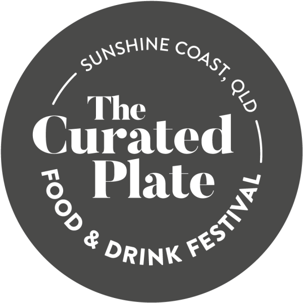 Event logo for 'The Curated Plate' food and drink festival in Sunshine Coast, Queensland.