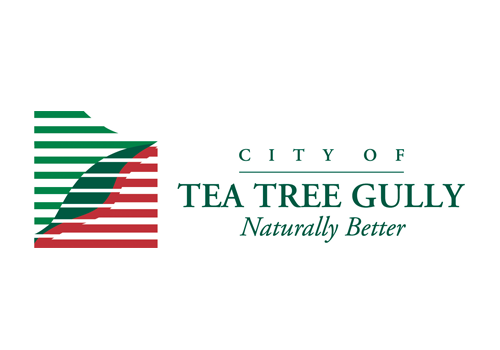 City of Tea Tree Gully logo with green and red stripes and the slogan 'Naturally Better'.