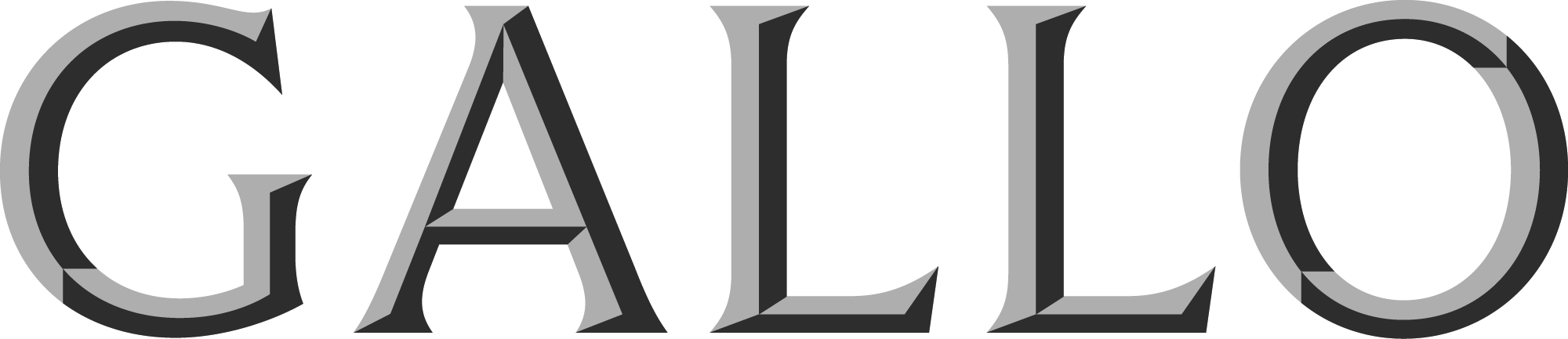 Close-up of the word 'GALLLO' in large, stylized, gray and black letters.
