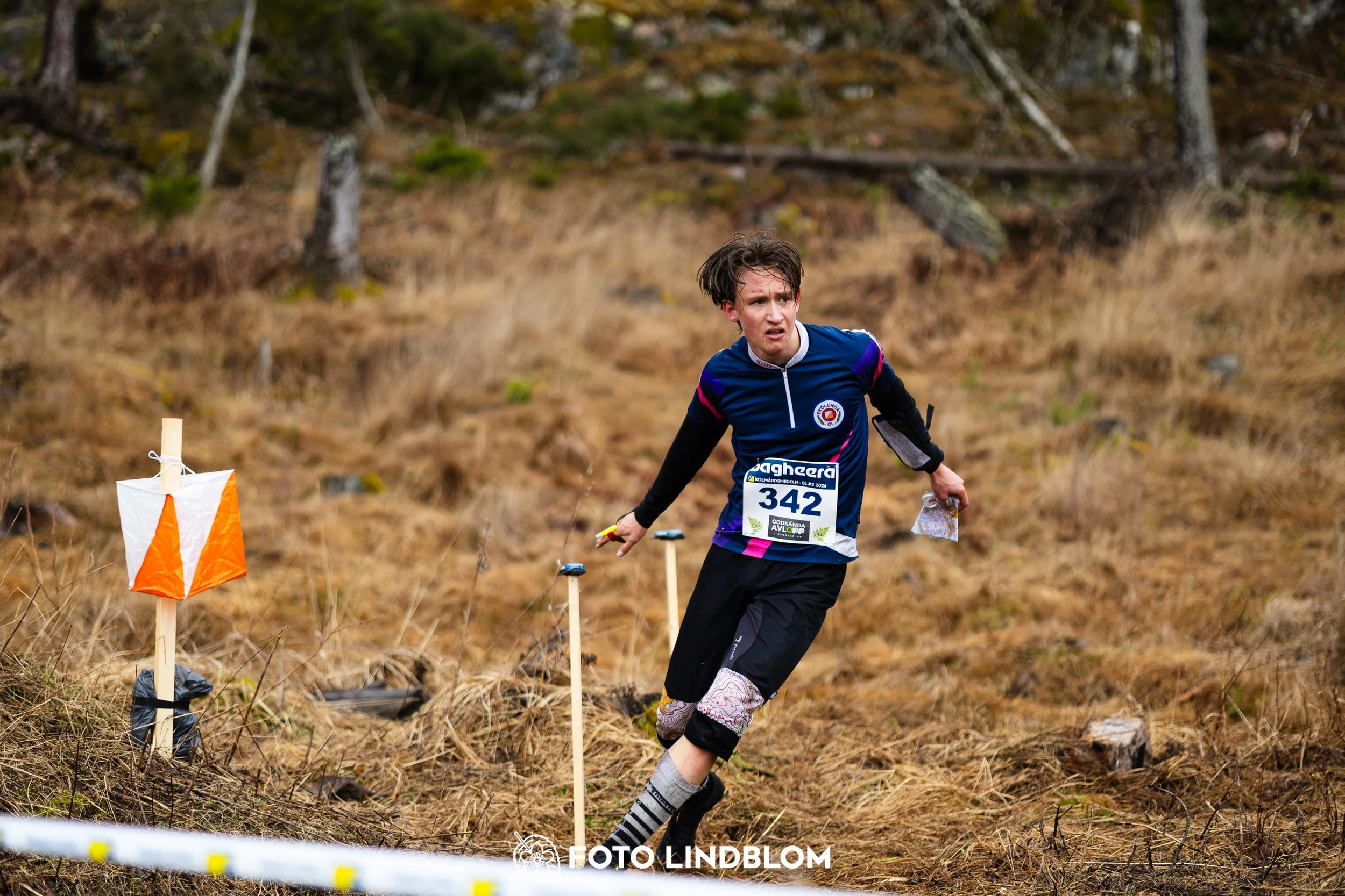 A photo from a Swedish orienteering league race in Kolmården during spring 2026, captured by Foto Lindblom.