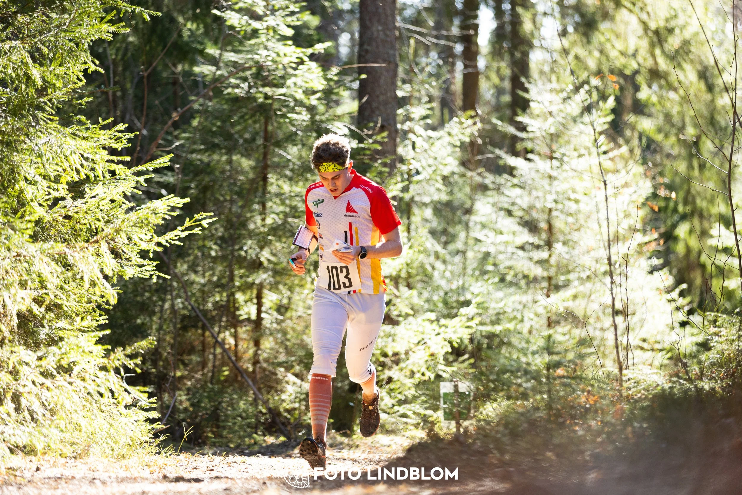 Photo of participants during the 2026 Nyköpingsorienteringen event in Sweden, taken in forest terrain by Foto Lindblom.