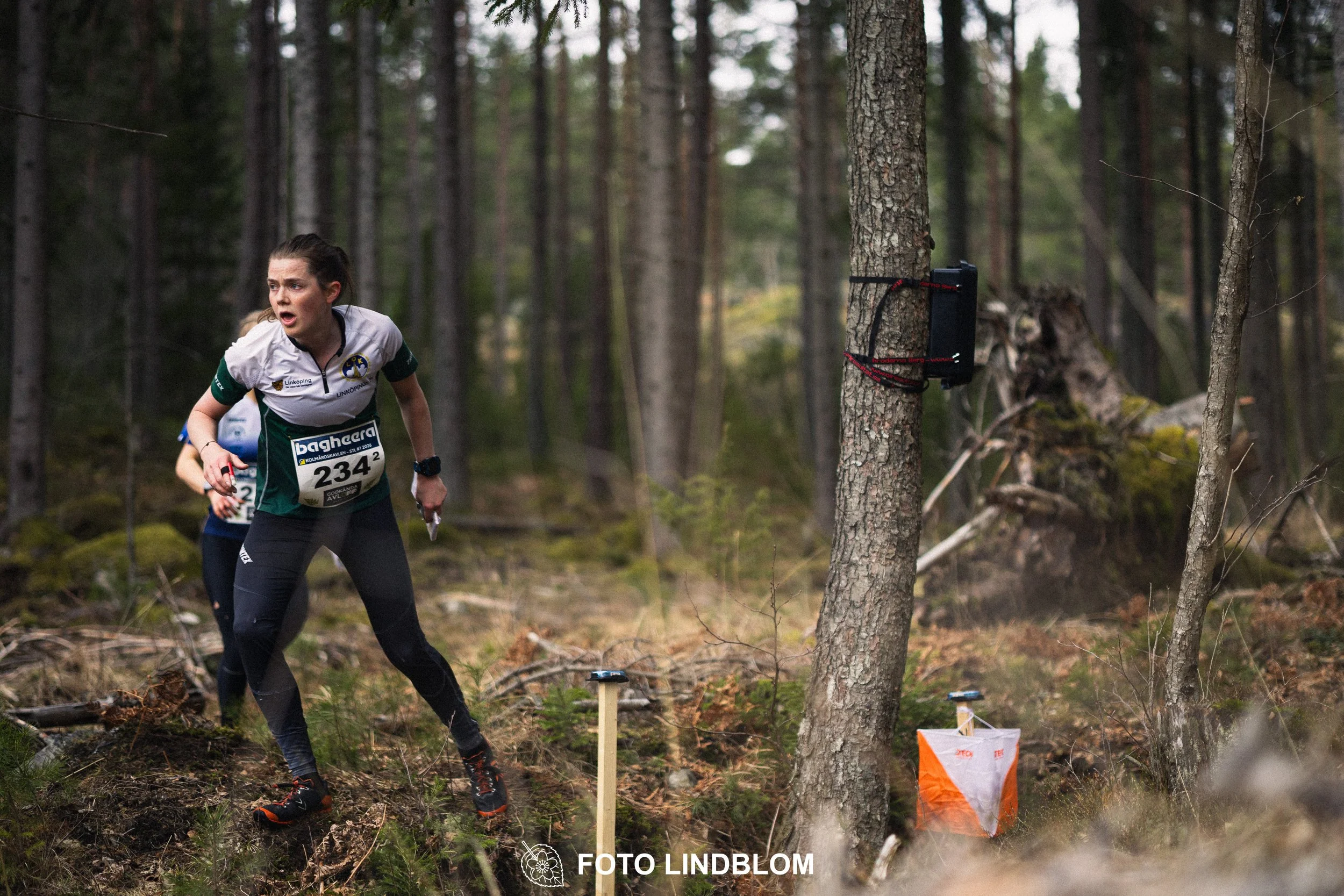 A photo from a relay orienteering competition in Kolmården during the 2026 Stafettligan season, captured by Foto Lindblom.