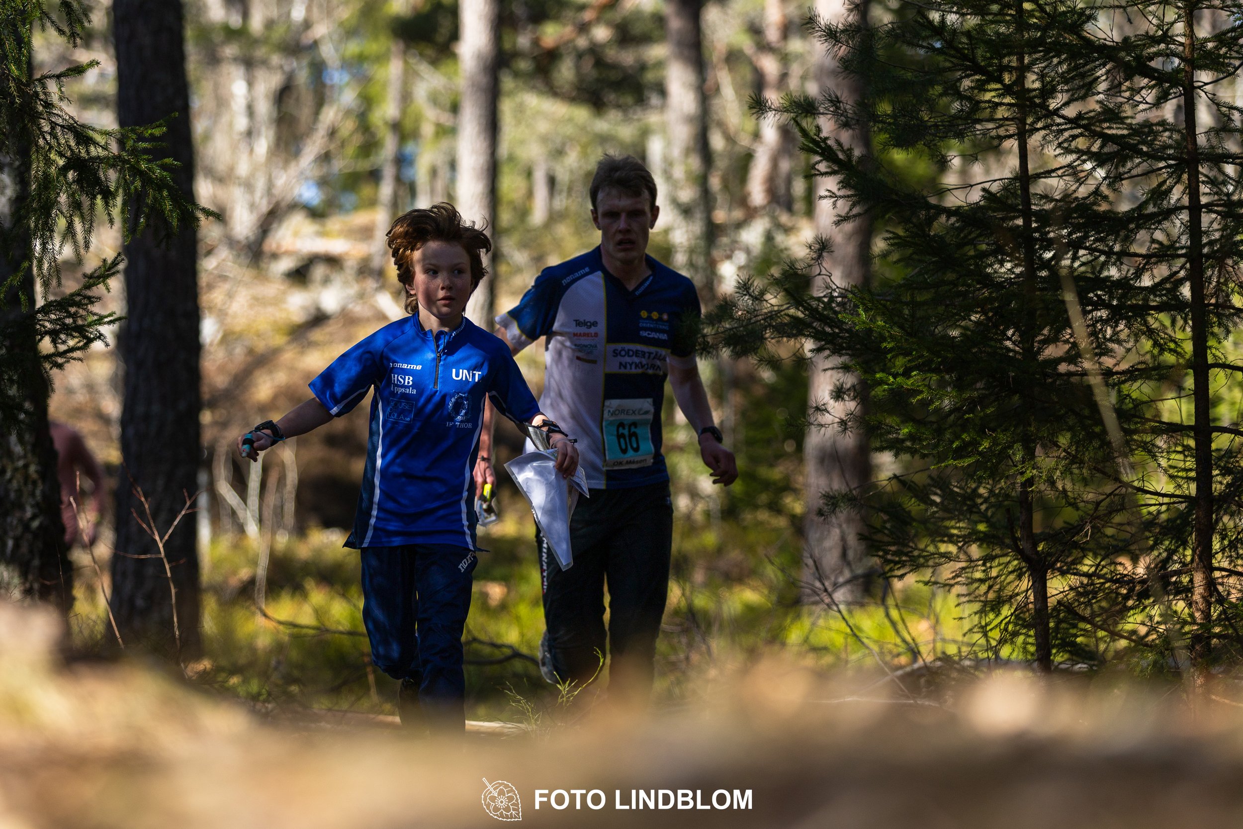 Photo of competitors during the Måsenstafetten 2026 team relay, taken in a wooded landscape by Foto Lindblom.