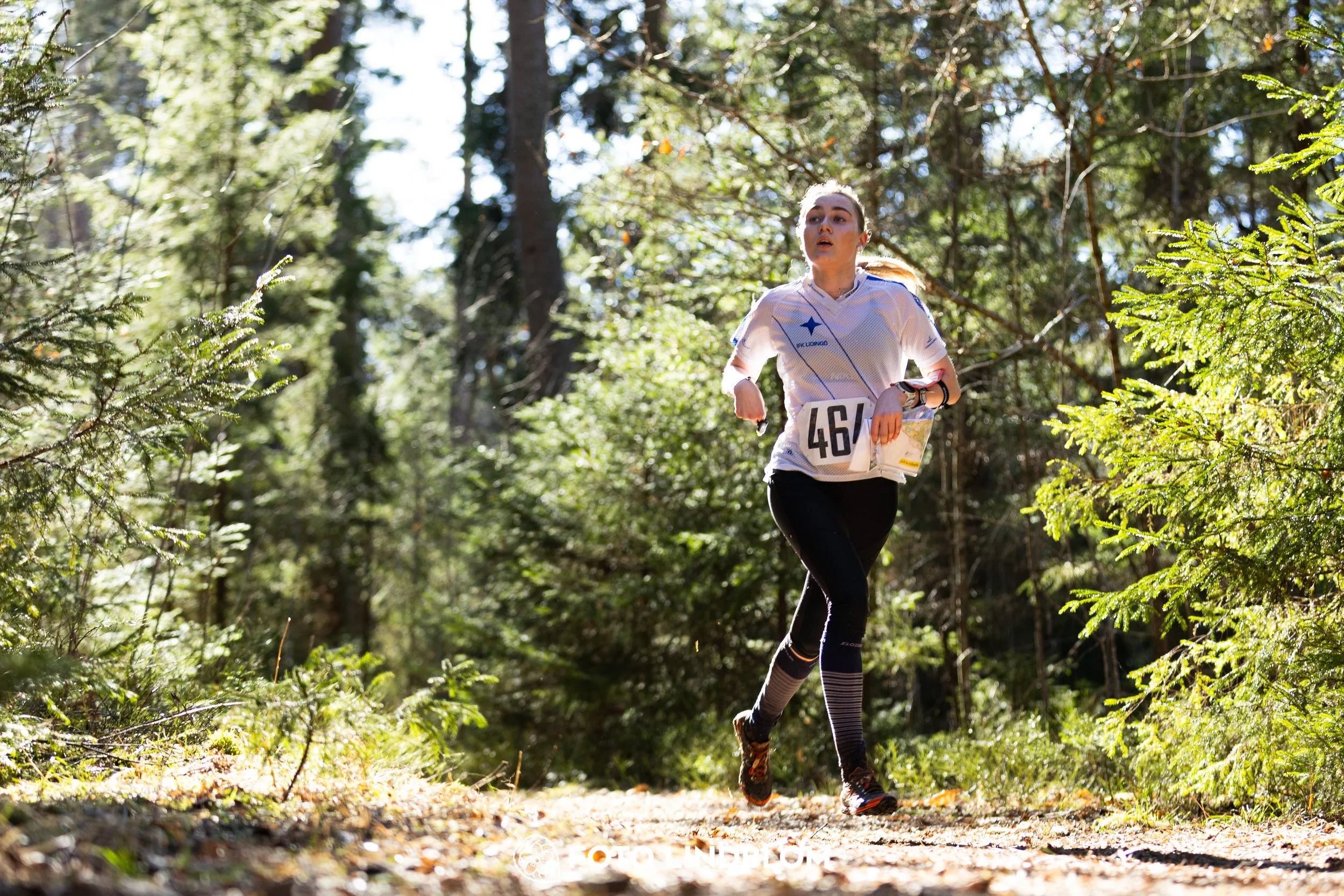 This picture shows competitors during Nyköpingsorienteringen 2026 navigating through forest terrain, photographed by Foto Lindblom.