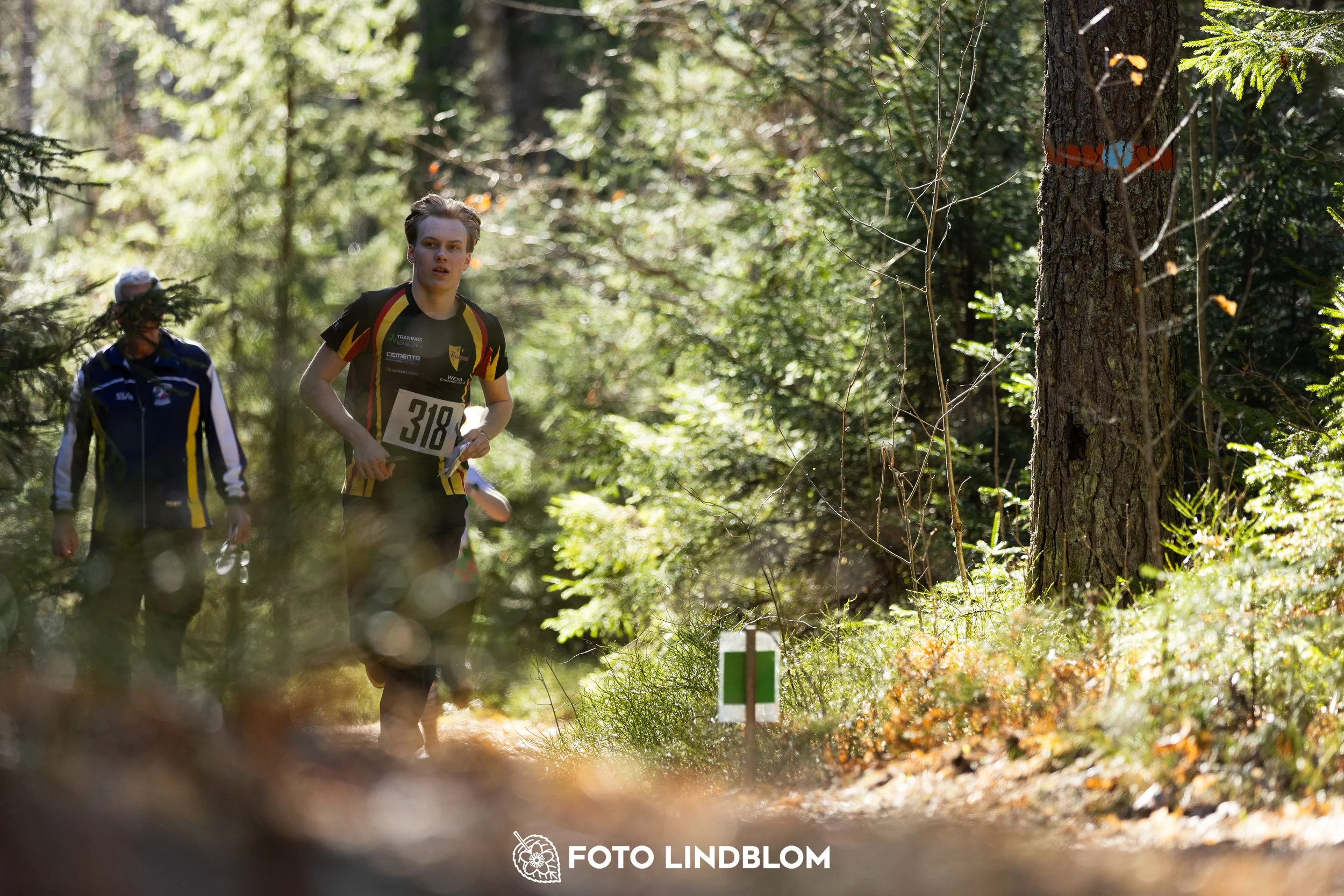 This picture shows competitors during Nyköpingsorienteringen 2026 navigating through forest terrain, photographed by Foto Lindblom.