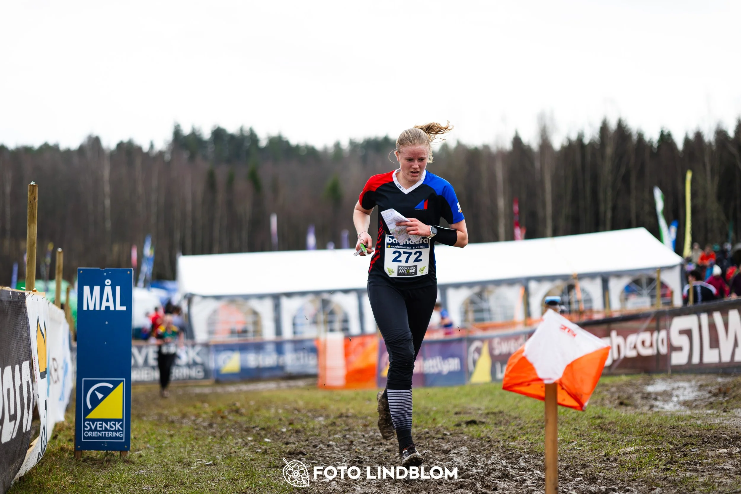 A photo from a forest orienteering competition in Kolmården as part of the Swedish League 2026 season, showing Filippa Hjerne, captured by Foto Lindblom.