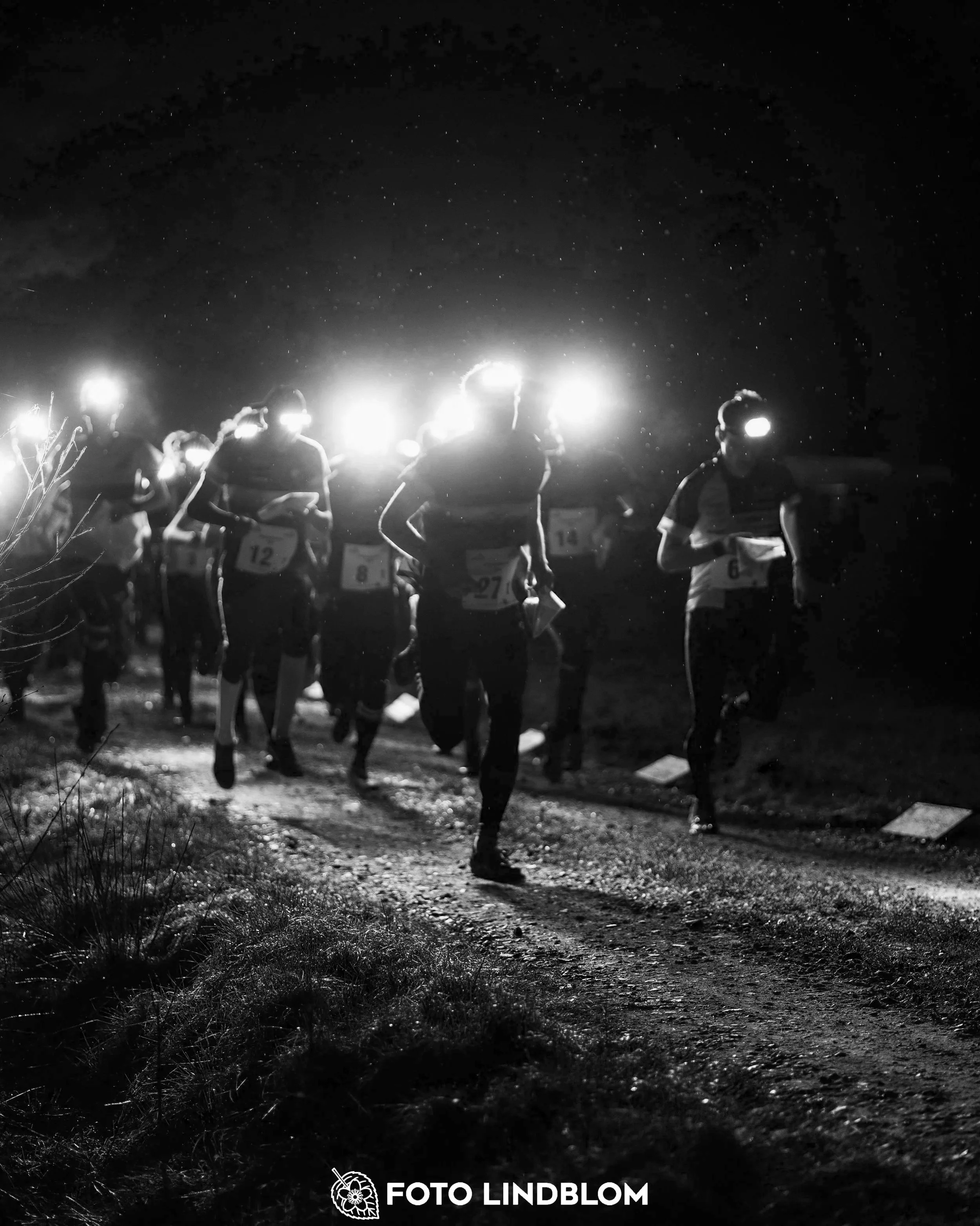 A picture of a relay start of a night orienteering event.