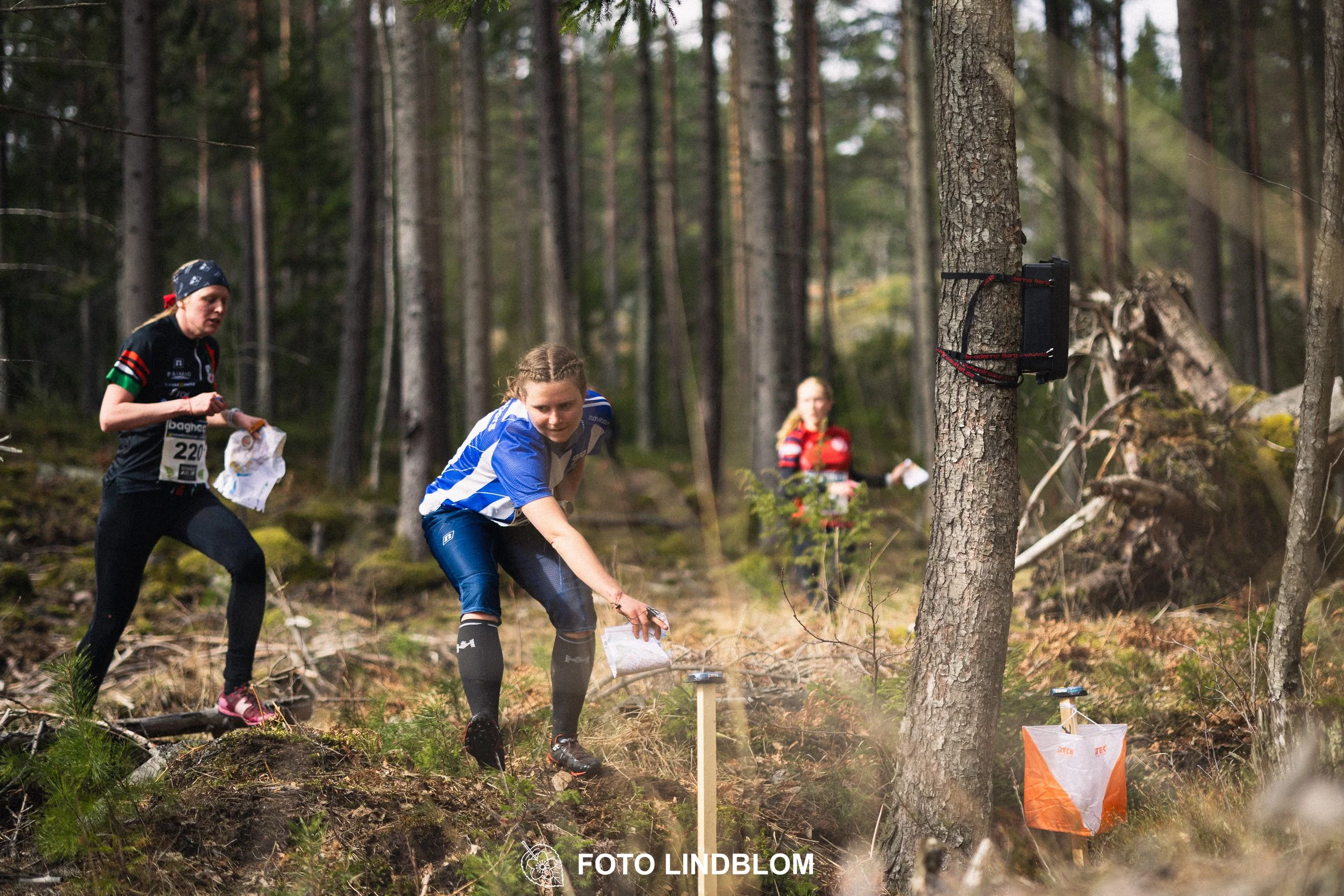 A photo from a relay race in Kolmården during the Swedish orienteering season 2026, captured by Foto Lindblom.