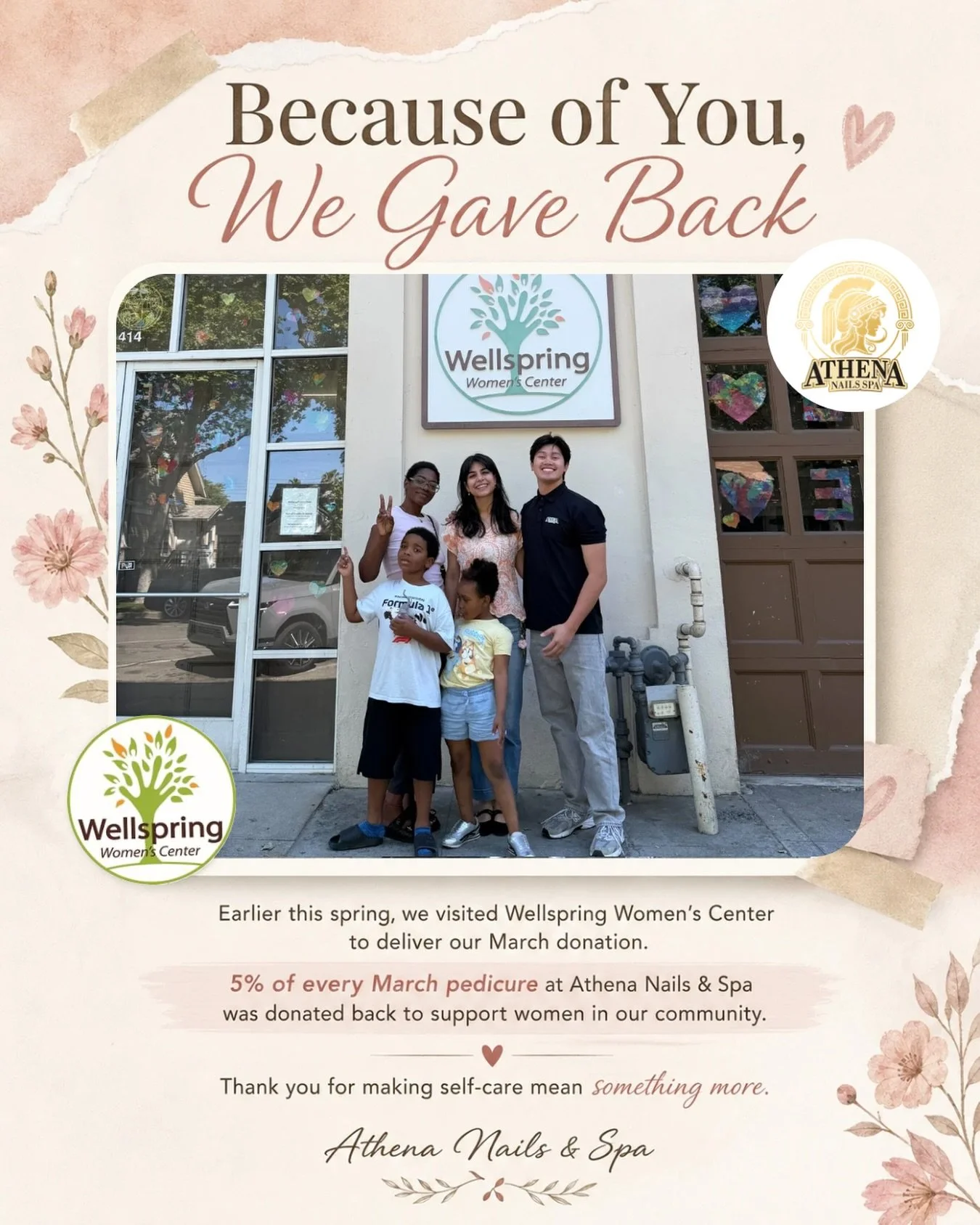 A little late sharing this, but deeply grateful. 🤍 Because of our amazing guests, we were able to give back more than we originally expected &mdash; making this one of our most meaningful community give-back efforts so far.

Athena Nails &amp; Spa
6