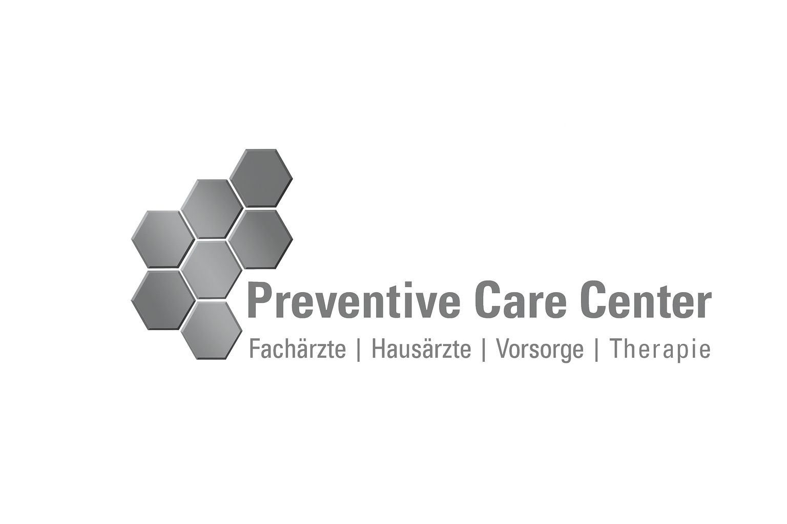 Logo for Preventive Care Center with hexagon pattern and German words: Fachärzte, Hausärzte, Vorsorge, Therapie.
