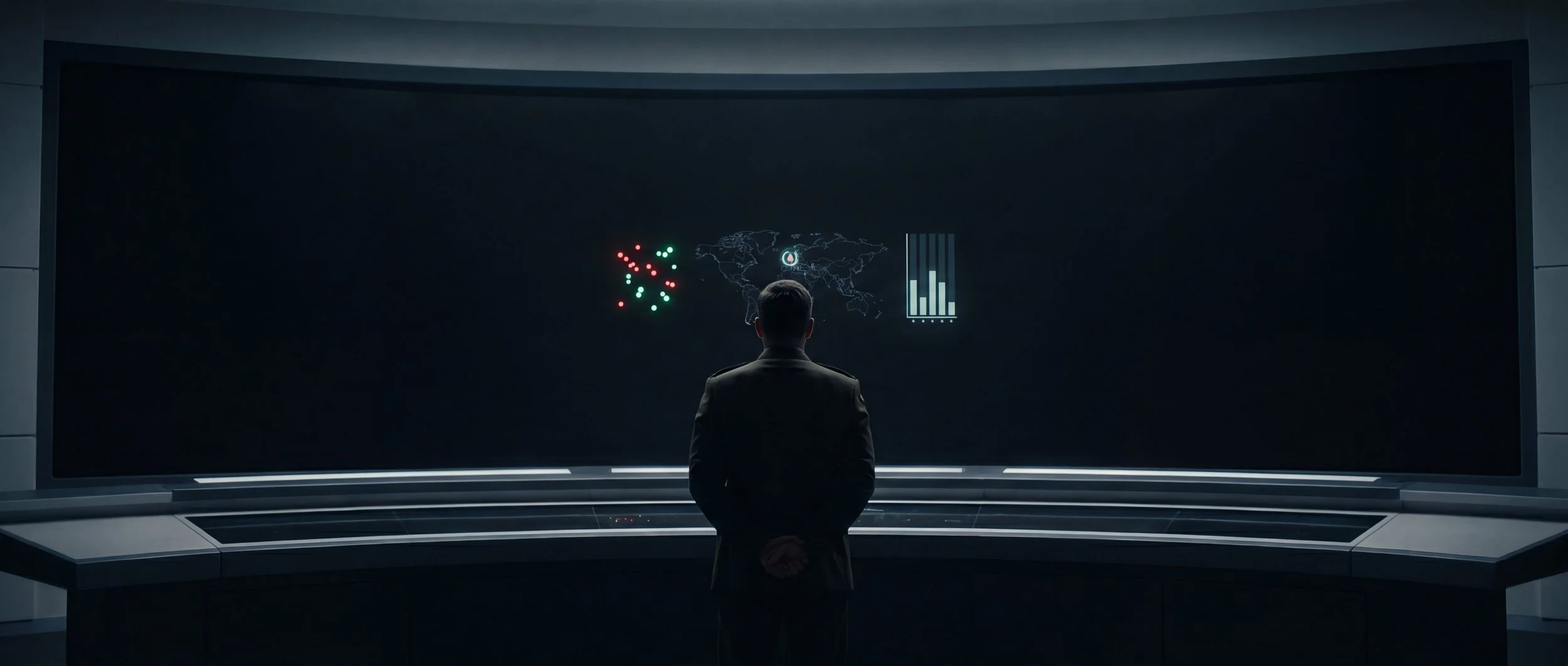 A commander focuses on a small set of critical indicators while the complexity of the wider operation remains hidden.