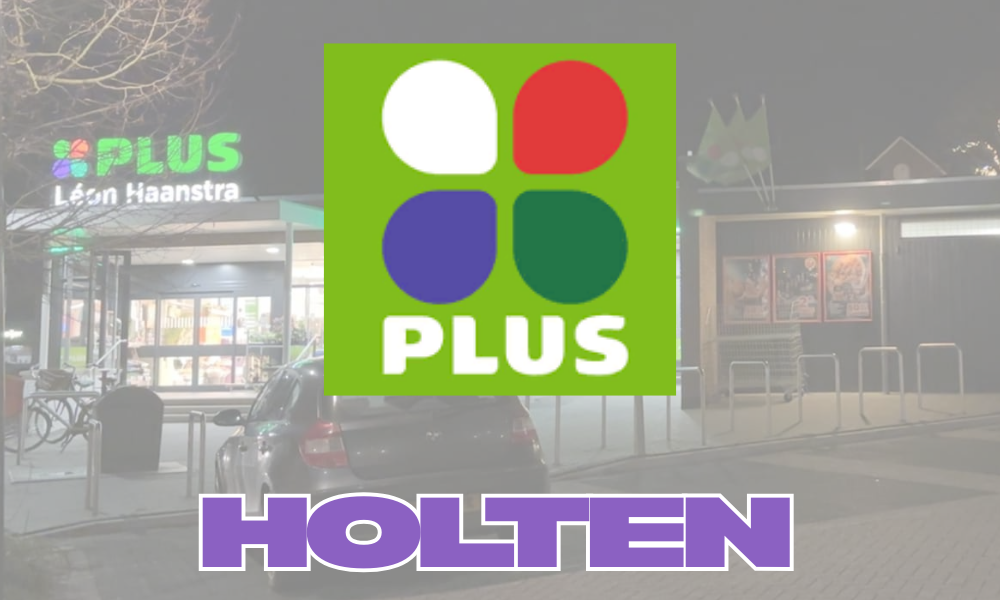 Foto van een supermarkt van Plus met de tekst 'HOLTEN' erboven.