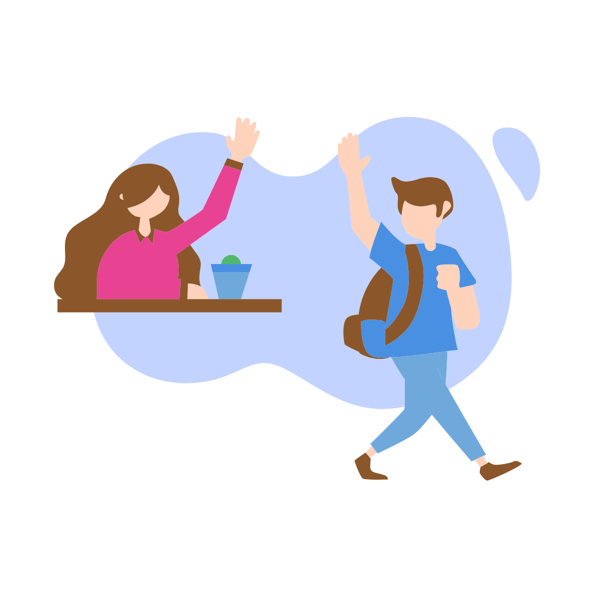 Illustration of a girl and boy giving each other a high-five with a speech bubble around them.