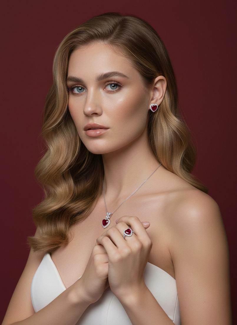 montature per orecchini ed anelli in oro bianco con rubini, zaffiri e smeraldi