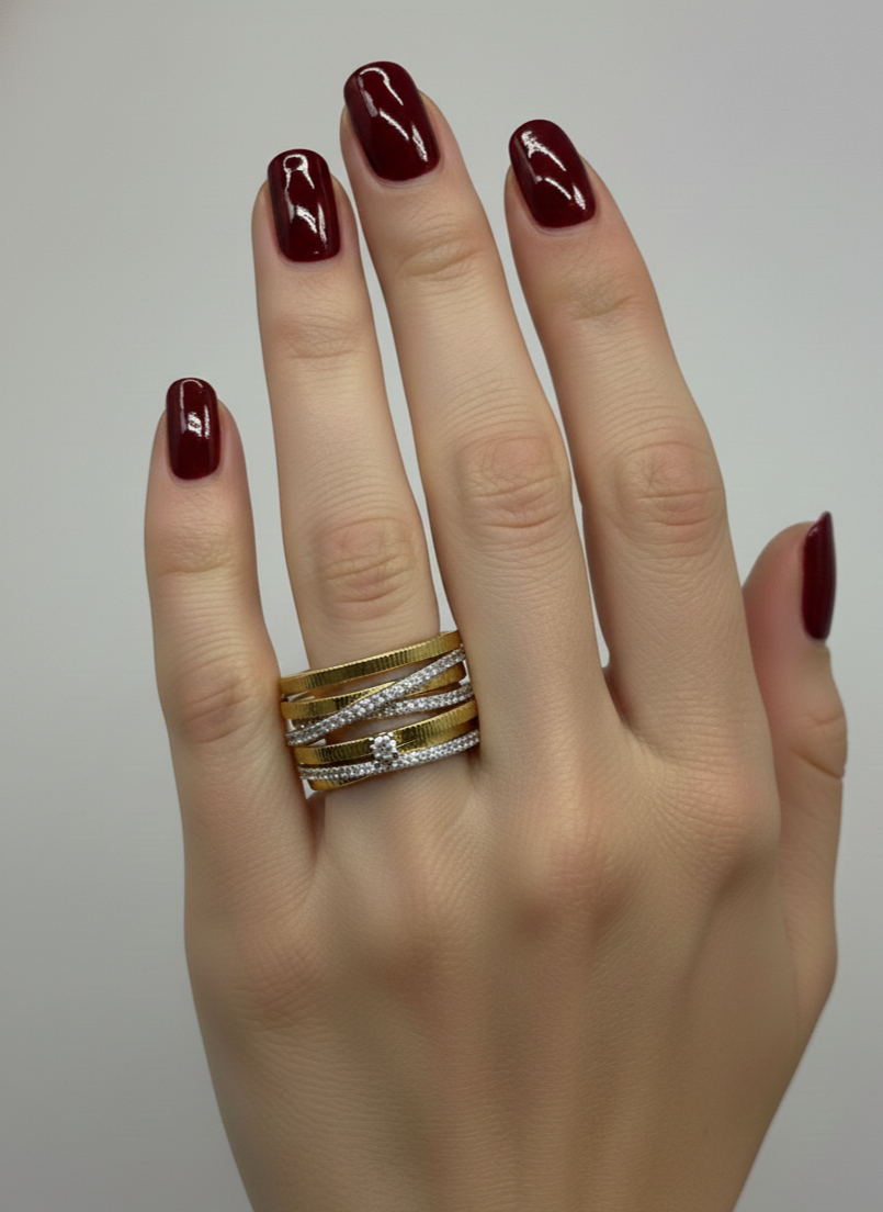 anelli moderni fantasia in oro bianco e diamanti