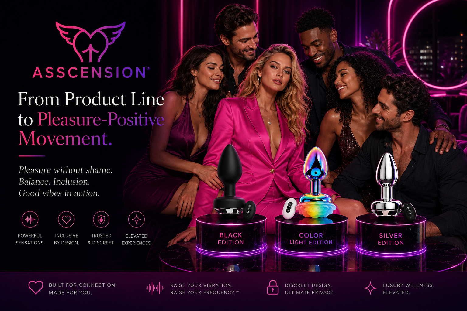 ASSCENSION® pleasure-positive movement with professional models and the three editions