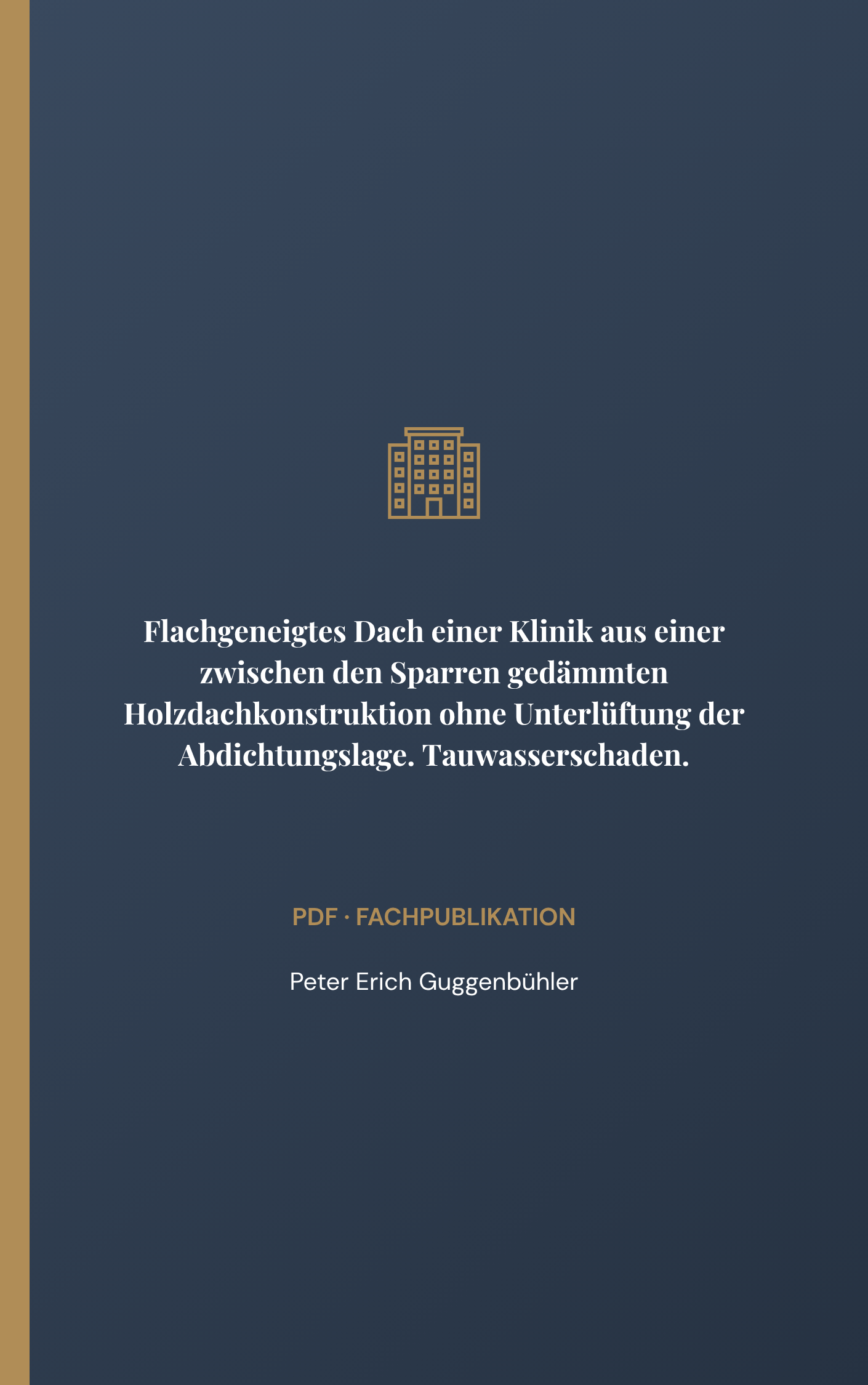 Flachgeneigtes Dach einer Klinik aus einer zwischen den Sparren gedämmten Holzdachkonstruktion ohne Unterlüftung der Abdichtungslage. Tauwasserschaden.