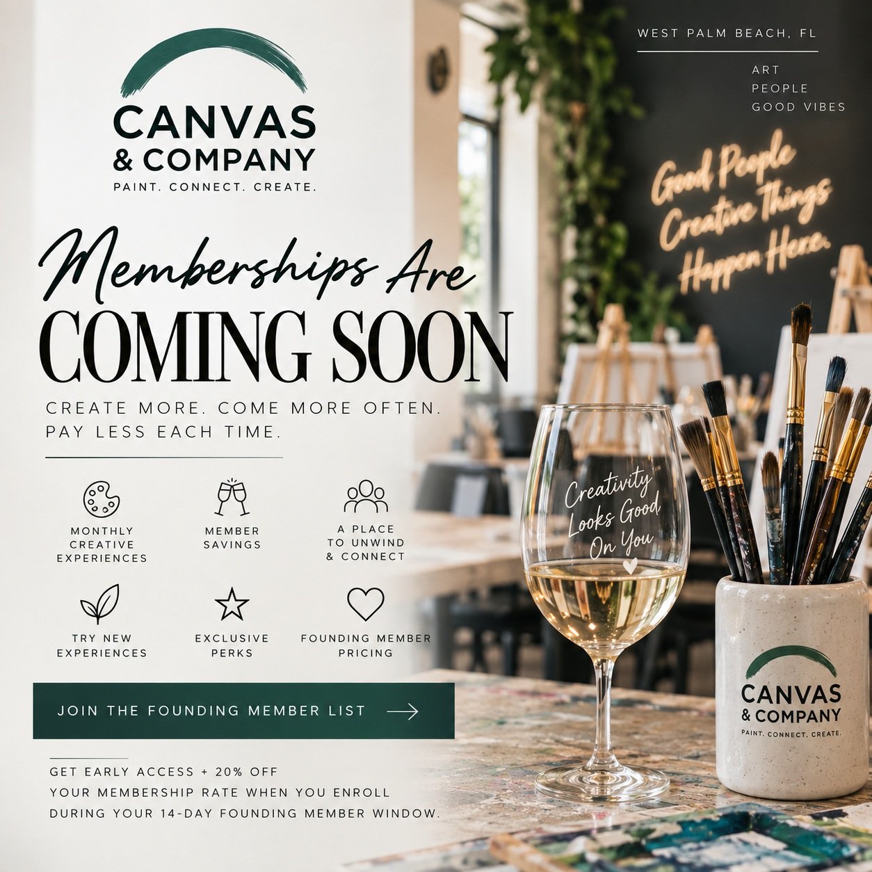 Canvas &amp; Company Memberships are coming.

We&rsquo;re creating a new way to make creativity part of your routine&mdash;not just something you do for a special occasion.

Members will enjoy monthly creative experiences, access to favorites like Op