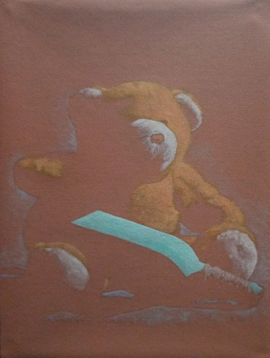 Drunk Teddy, 2025, Oil on Toned Canvas — 9x12 in