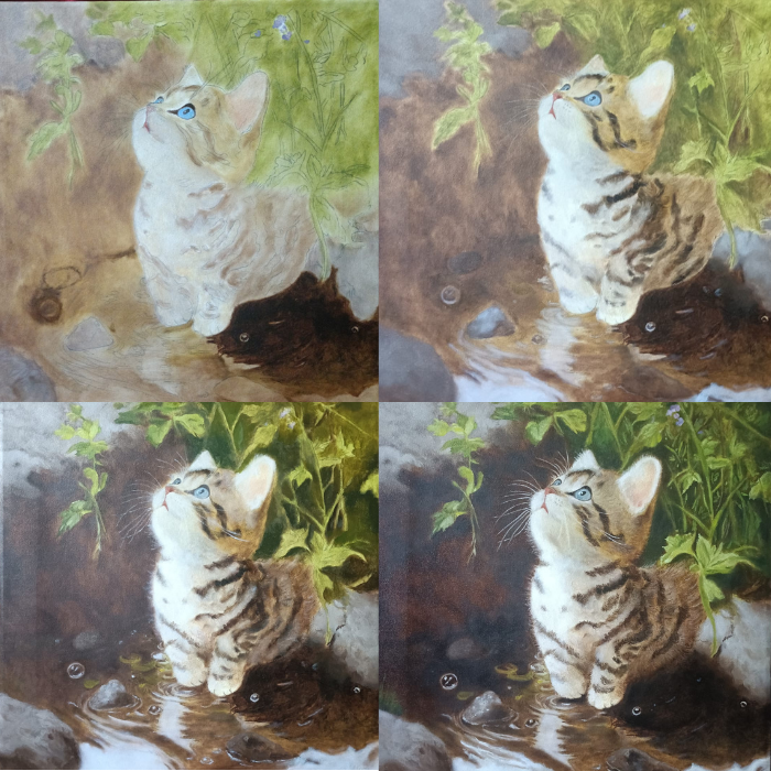 The Evolution of Curious on the Easel, Oil Painting of a Kitten