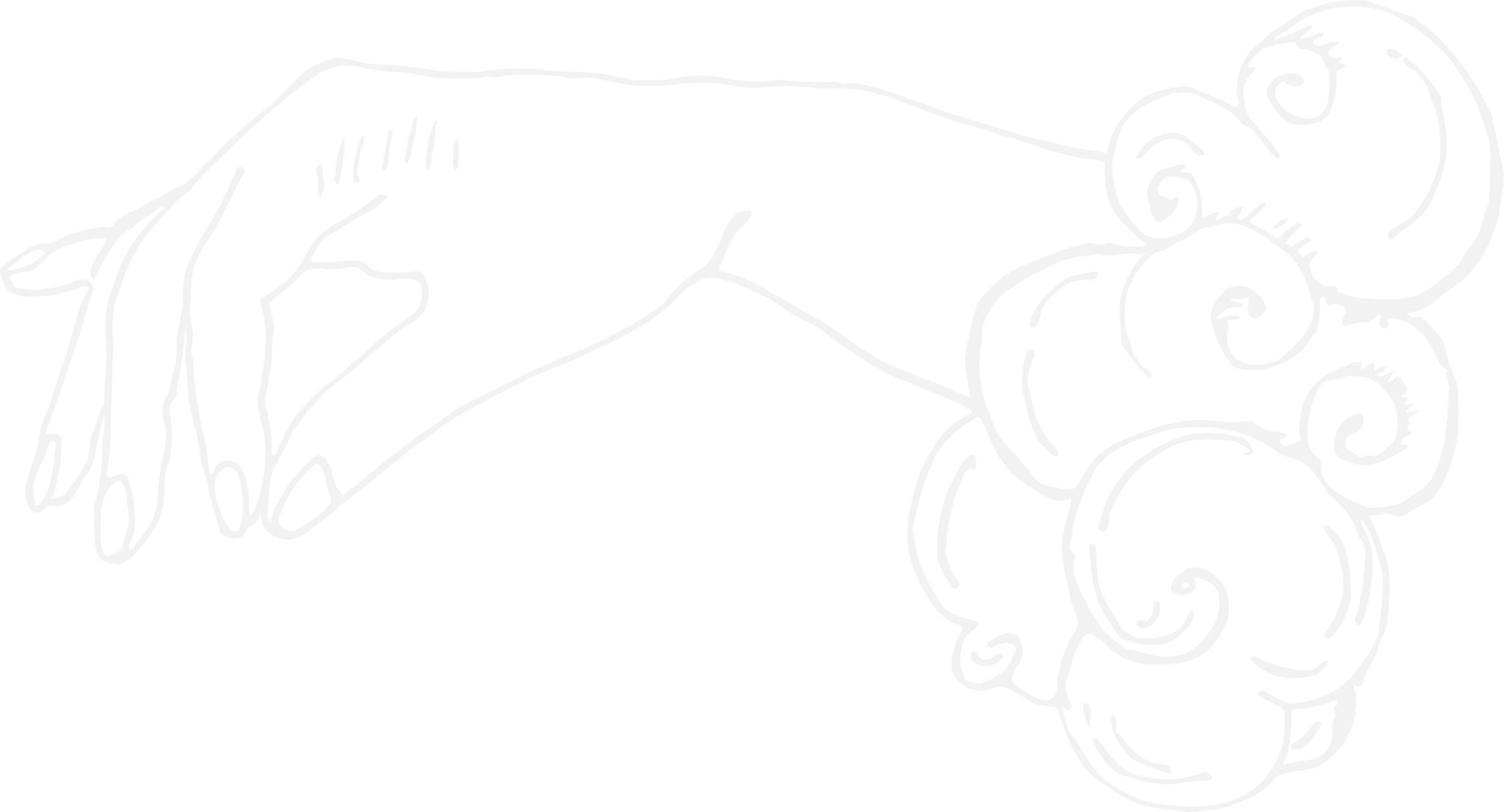 Line drawing of a hand holding three curly grapes against a black background.