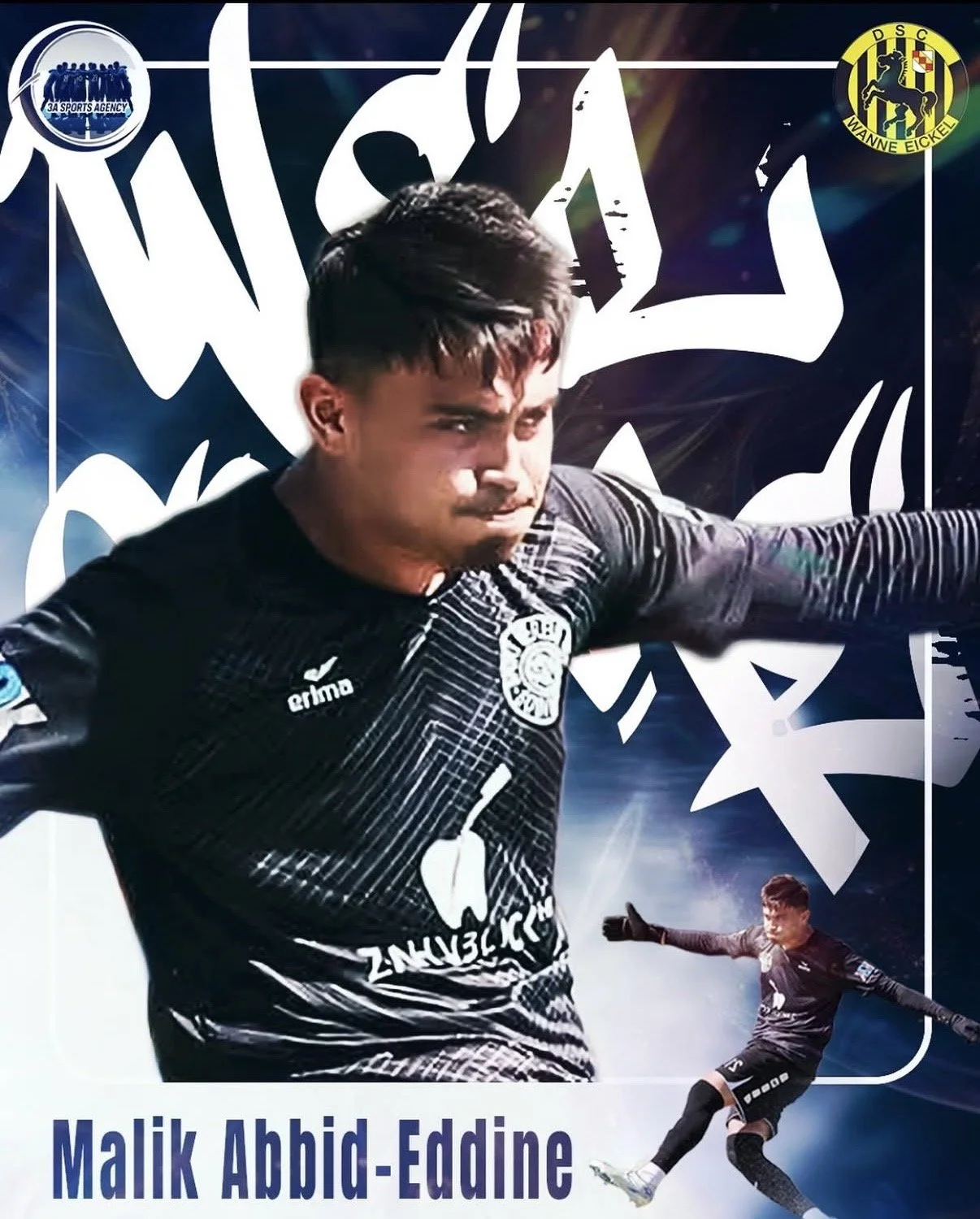 Young soccer players on the field, one in a blue uniform dribbling the ball, and others in red and white uniforms running.