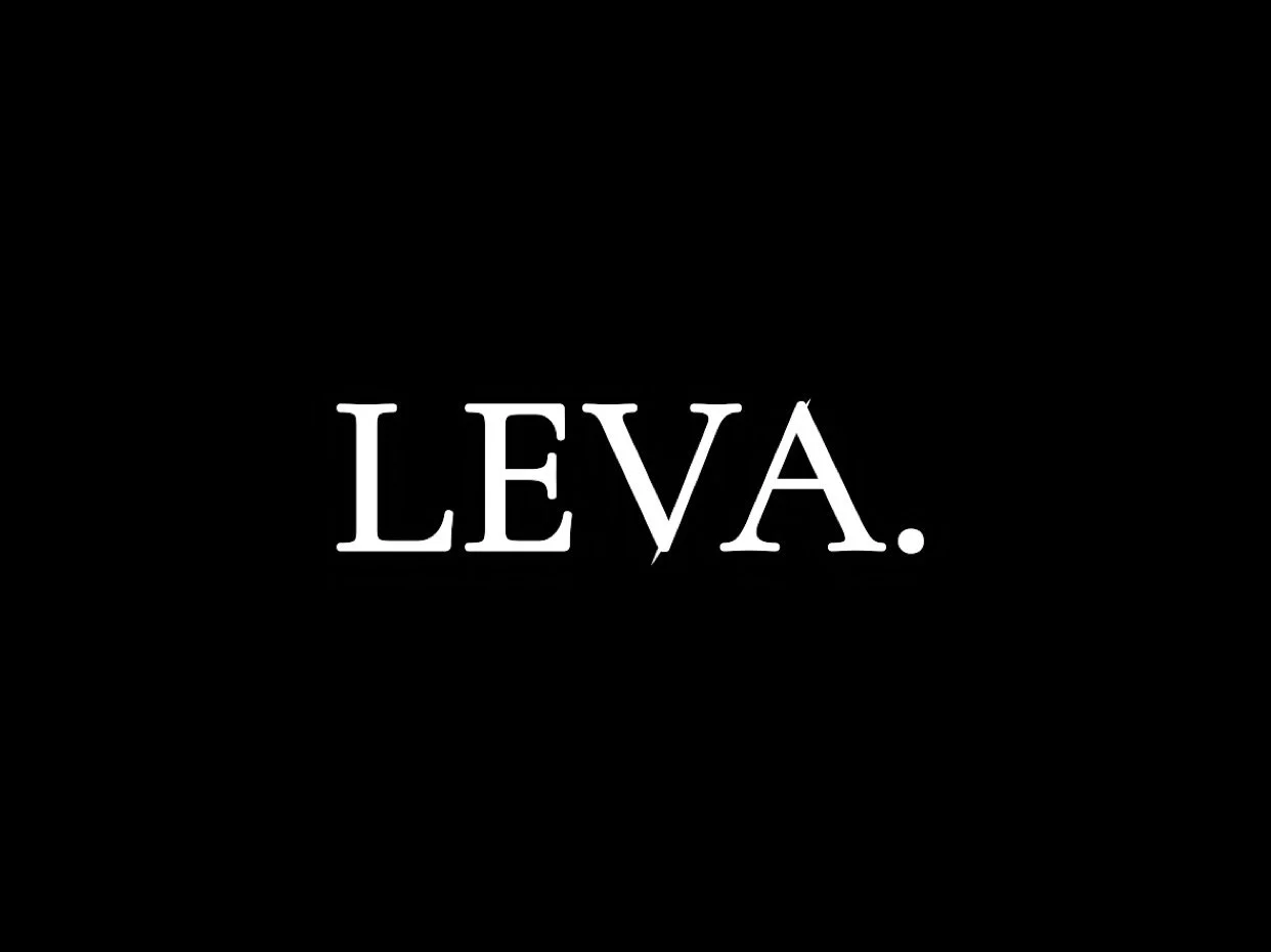 Black background with white text that says 'LEVA.'
