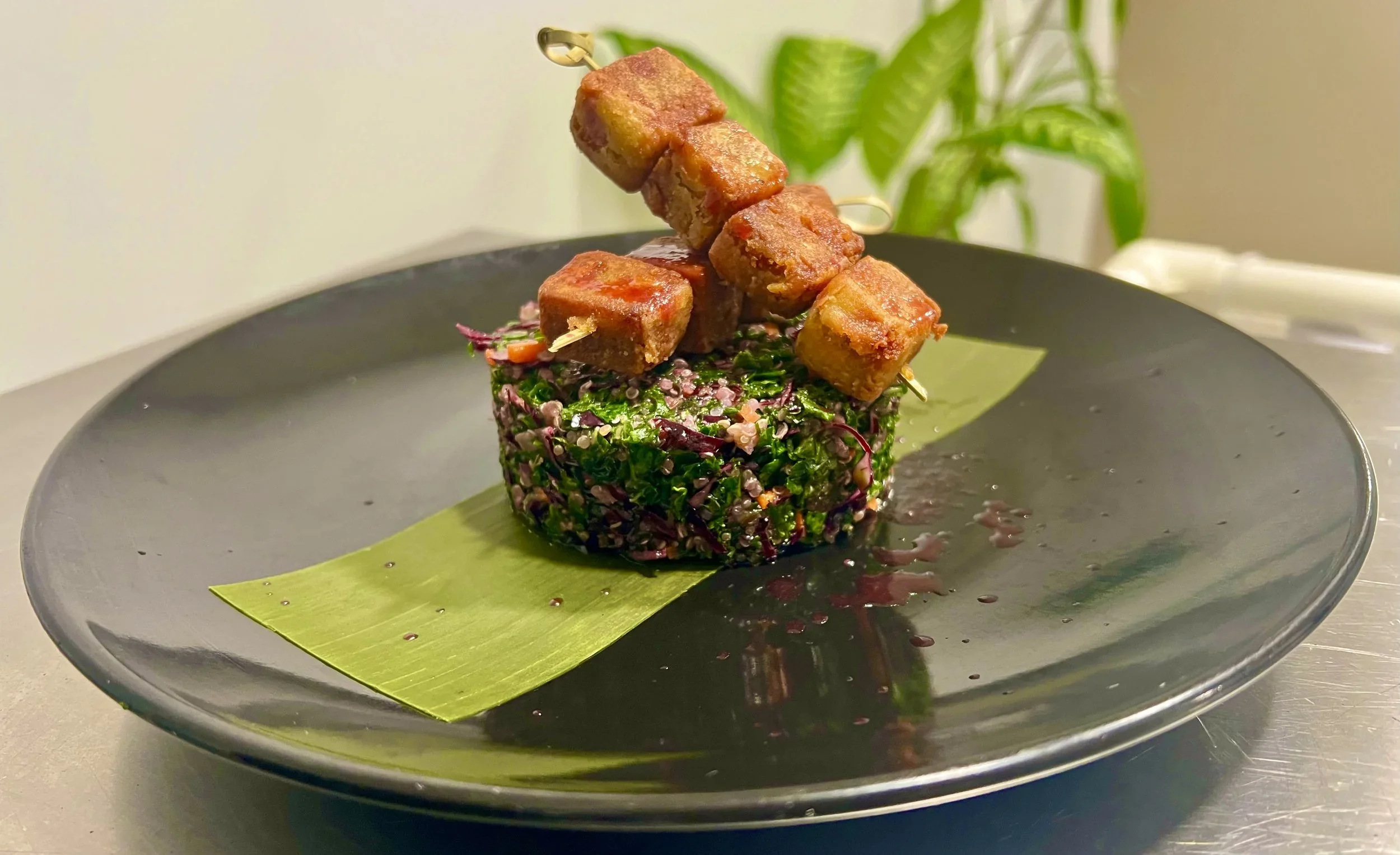 Chef Troy's Rustic Massage Kale Salad with Baked HM Chickpeas Tofu
