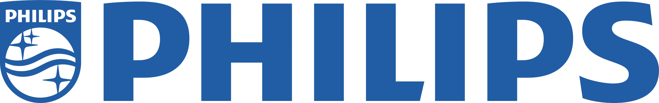 Logo van Philips met de tekst 'PHILIPS' en een blauw en wit symbool met sterren en golven.