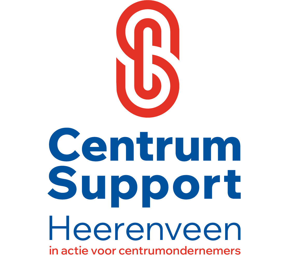 Logo van Centrum Support Heerenveen met een rode en zwarte keten en blauwe tekst.