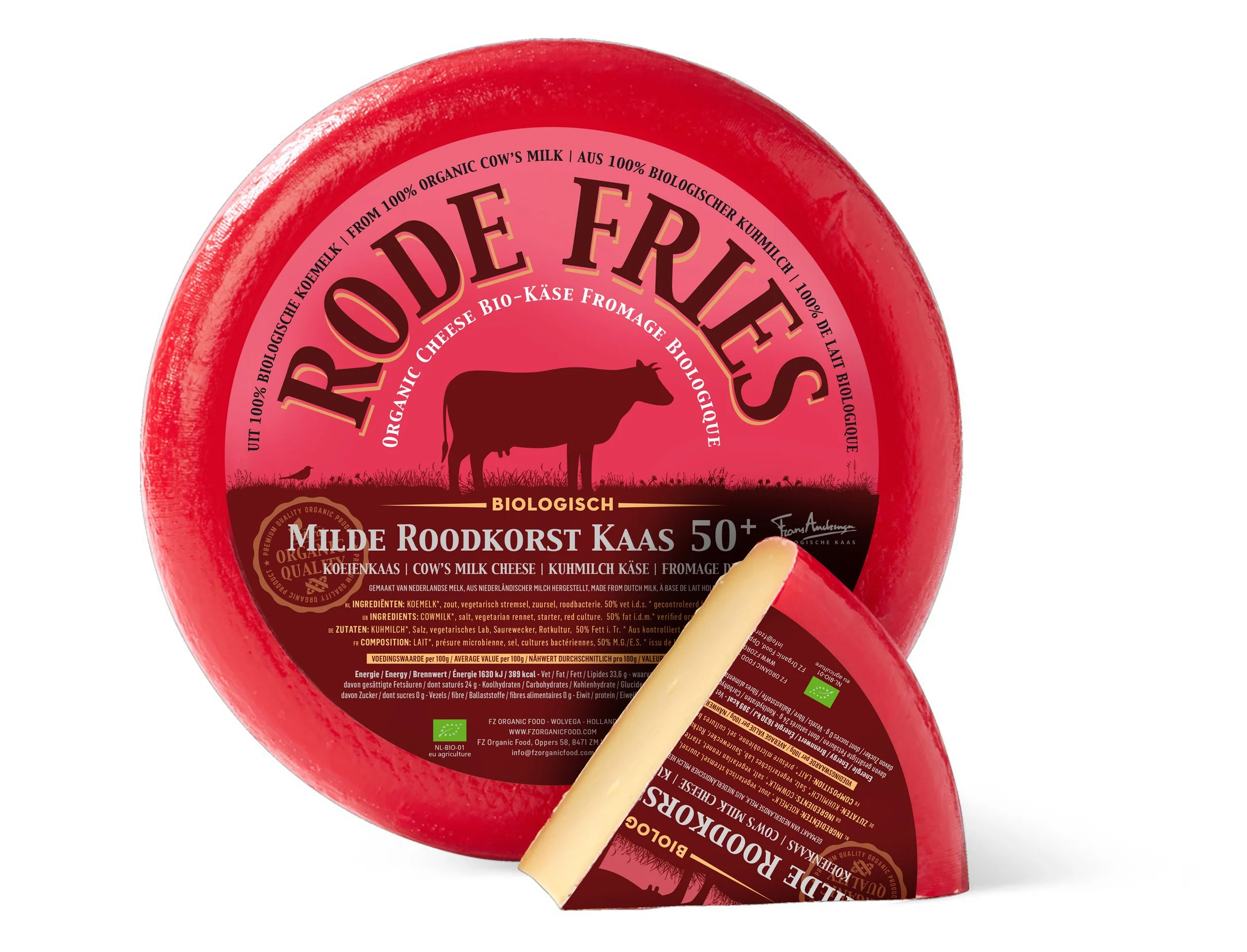 Rode bio-kaas met een plak eraf