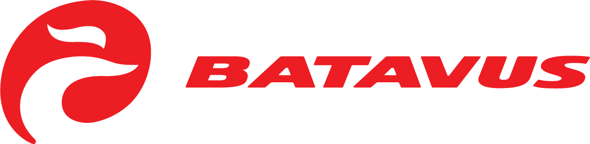Logo van Batavus met een rode cirkel en een zwart gebogen paardenkop, naast de naam Batavus in rood.