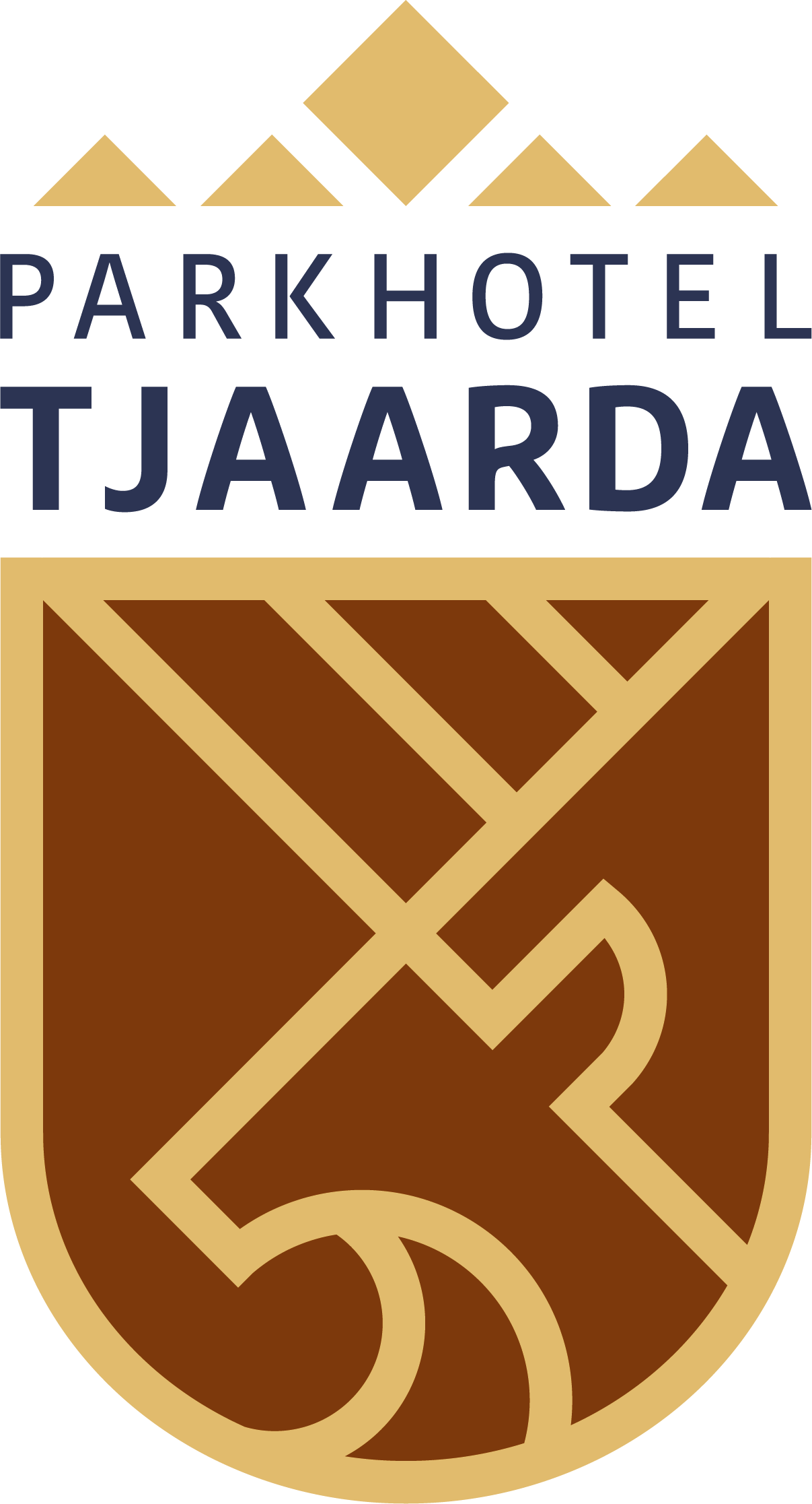 Logo van Parkhotel Tjarda met gele en bruine grafische elementen en tekst.