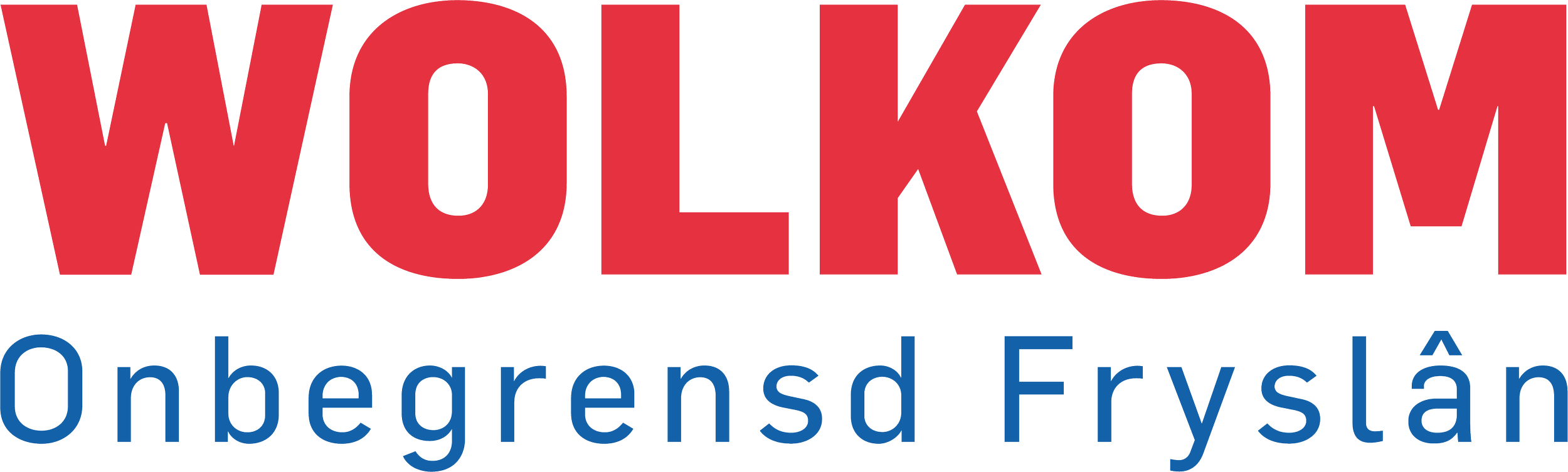 Logo met de tekst 'WOLKOM' in grote rode letters en ondertiteling 'Ongewenst Fryslaan' in blauwe letters.