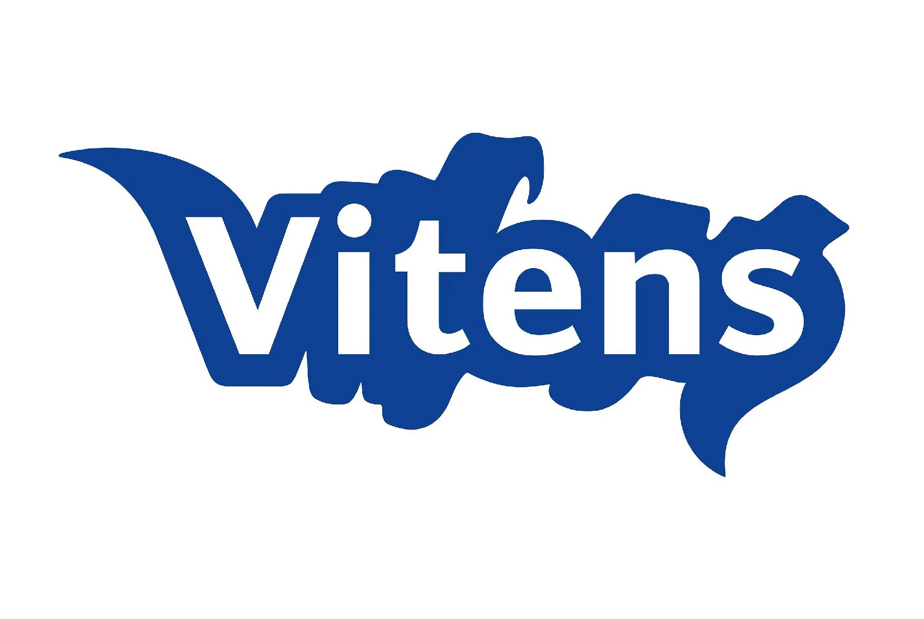 Logo met de tekst 'VITENS' in witte letters met een blauwe achtergrond en een unieke, speelse stijl.