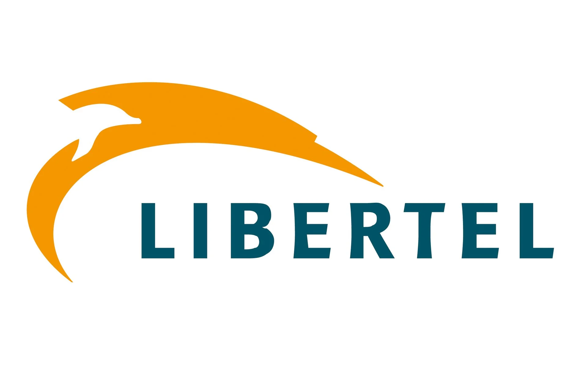 Logo met een oranje boog en een zeevogel, met de tekst 'LIBERTEL' eronder.