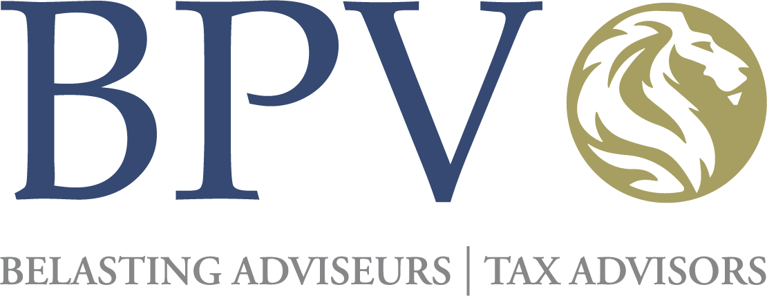 Logo van BPV belastingadviseurs en accountants, met een leeuwenhoofd in een goudkleurige cirkel naast de tekst