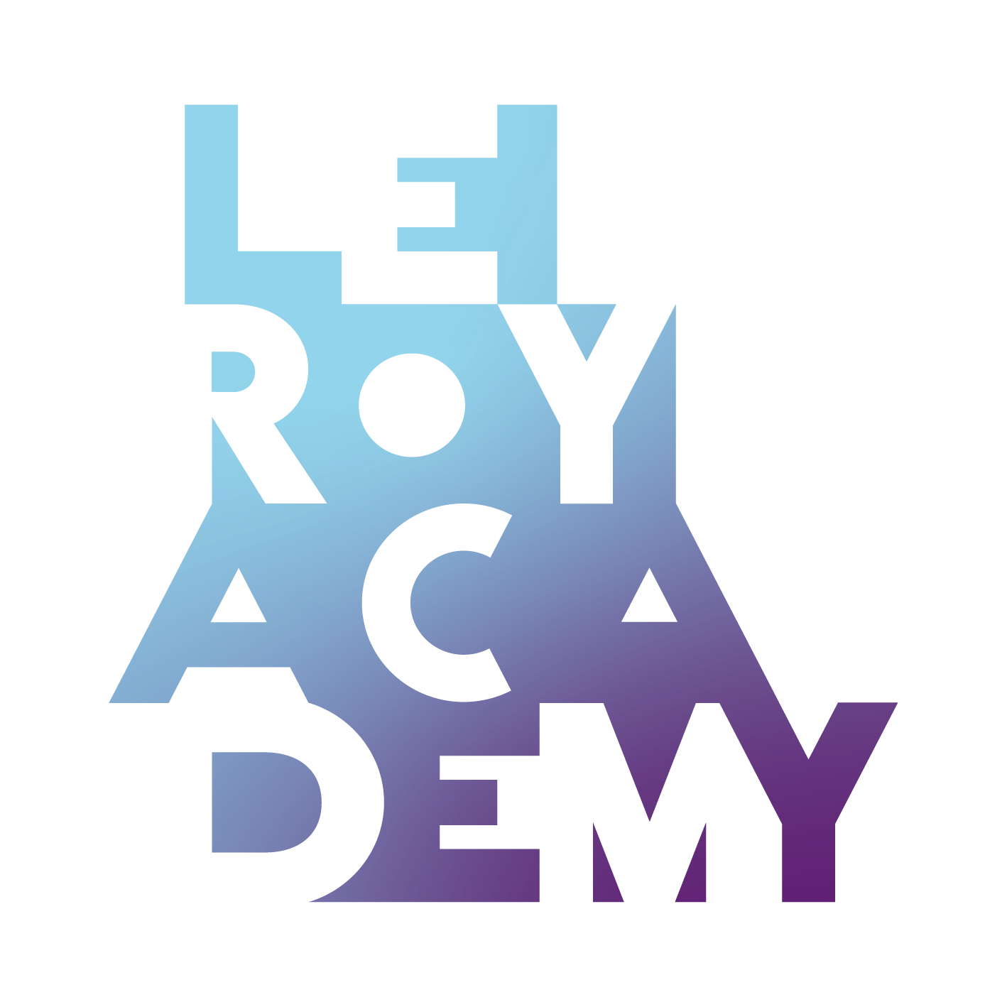 Abstracte digitale illustratie met een blauwe en paarse gradient en een zwart silhouet van een persoon die een grote pijl naar rechts wijst.