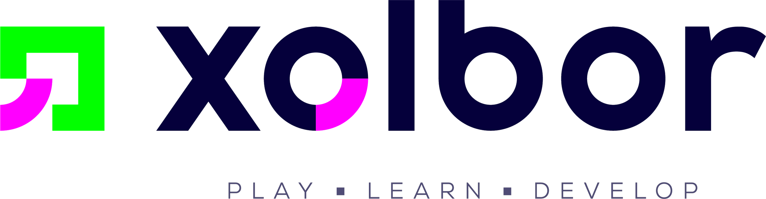 Logo van exolol met de woorden 'PLAY', 'LEARN' en 'DEVELOP' eronder.