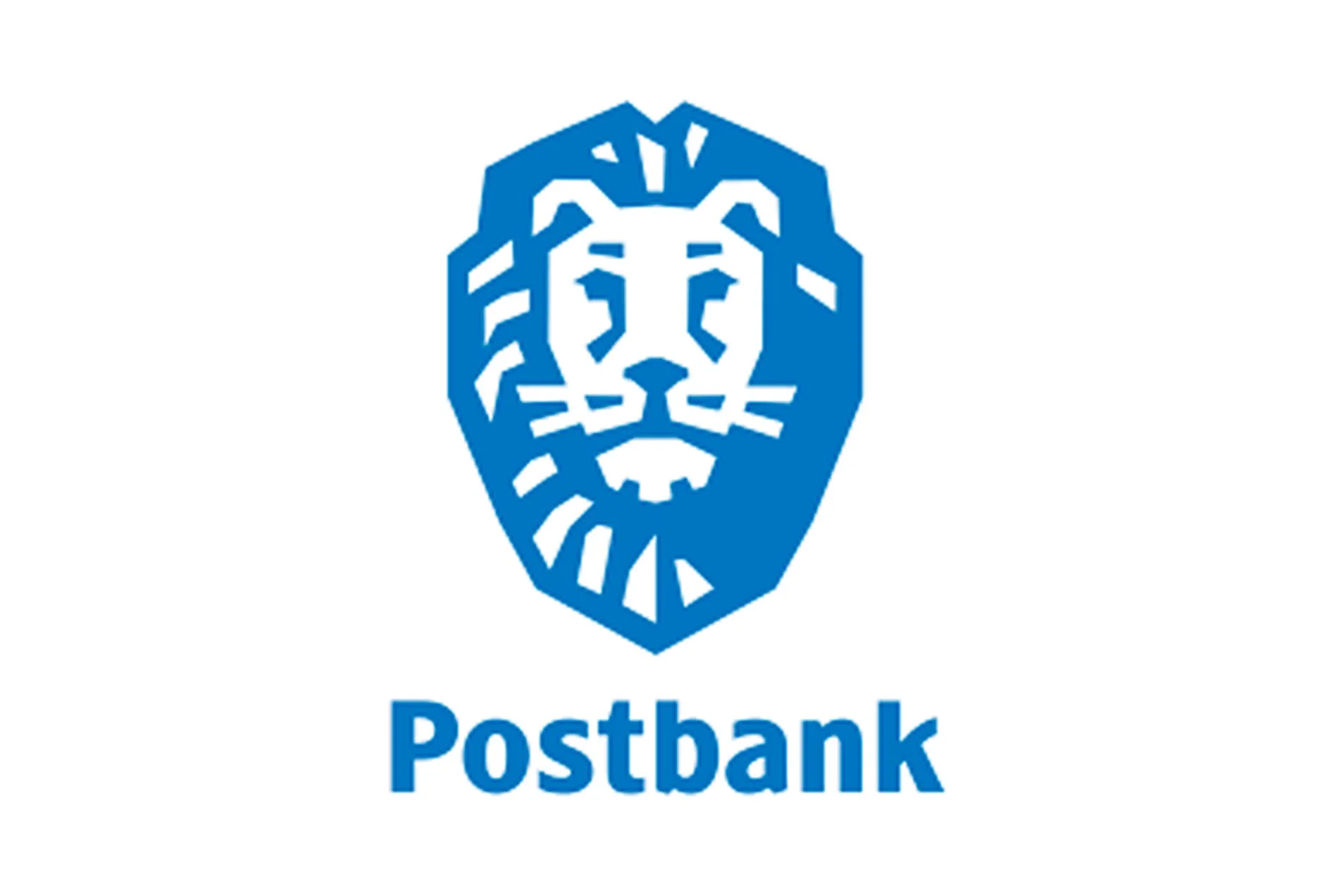 Logo van Postbank met een blauwe leeuwenkop en de tekst 'Postbank' eronder.
