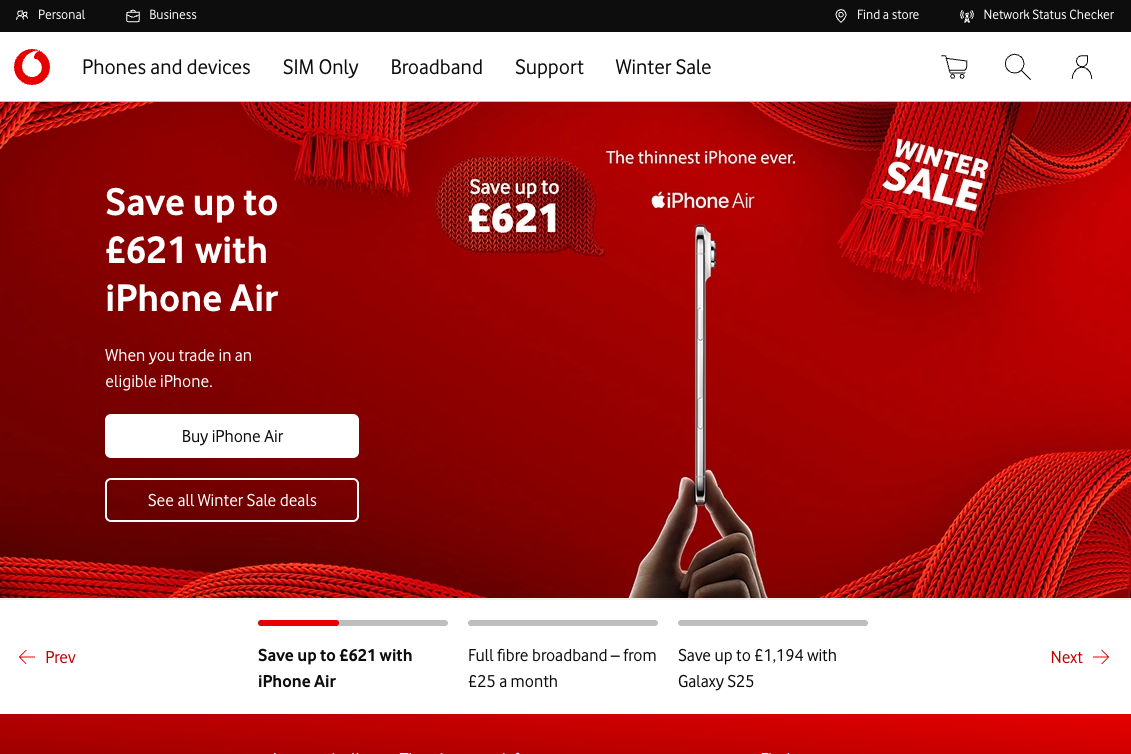 Vodafone.co.uk marketing iPhone Air