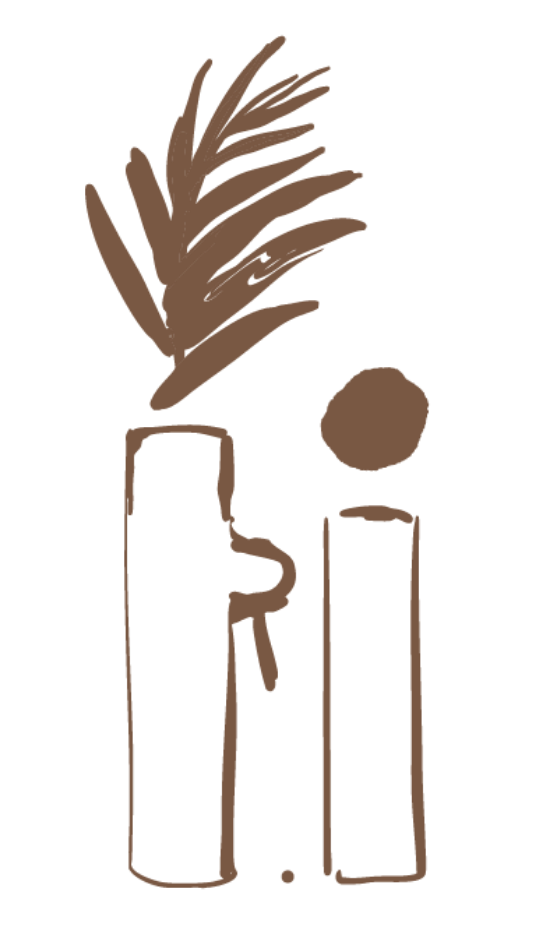 Illustration minimaliste d'un homme avec une plante et un ballon, dessin simple en contour marron