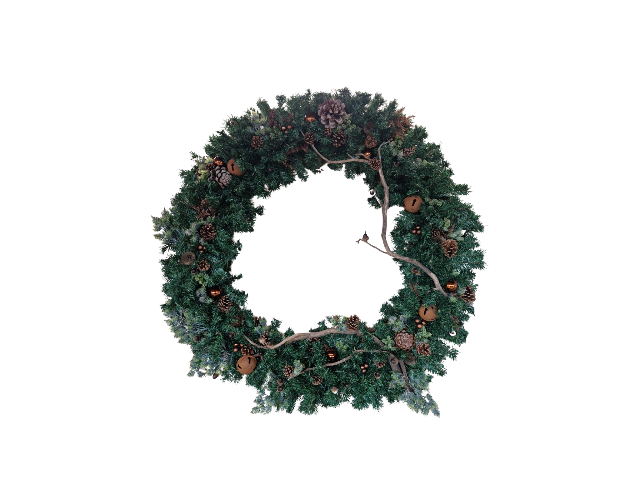 Création  sur mesure d'une couronne XXL de 1.20 de diamètre dans le thème nature, pour décorer l'accueil du entreprise à Aix en Provence