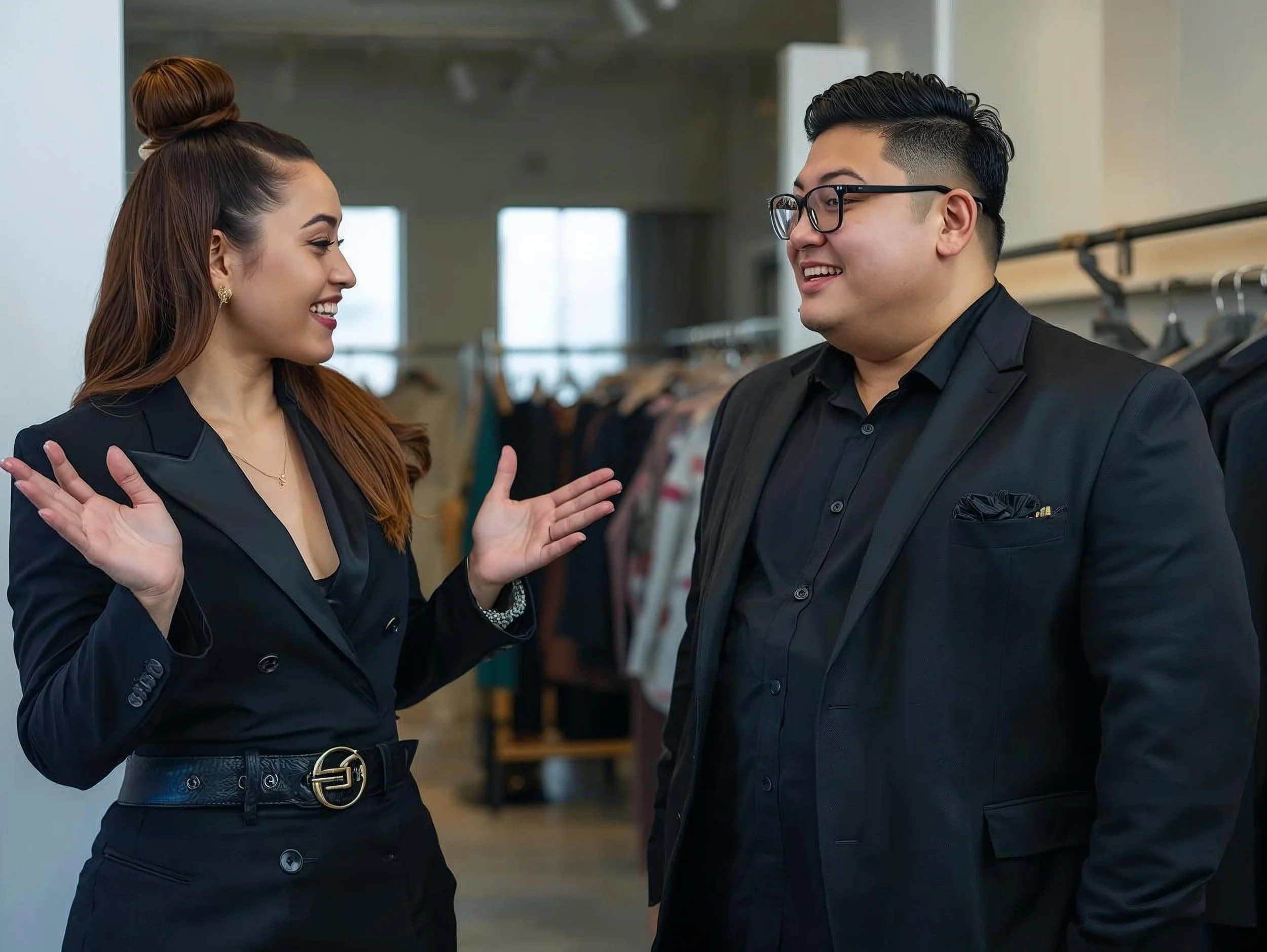 a fashion stylist discussing a fashion style and body confidence with a plus s,ize client..jpg